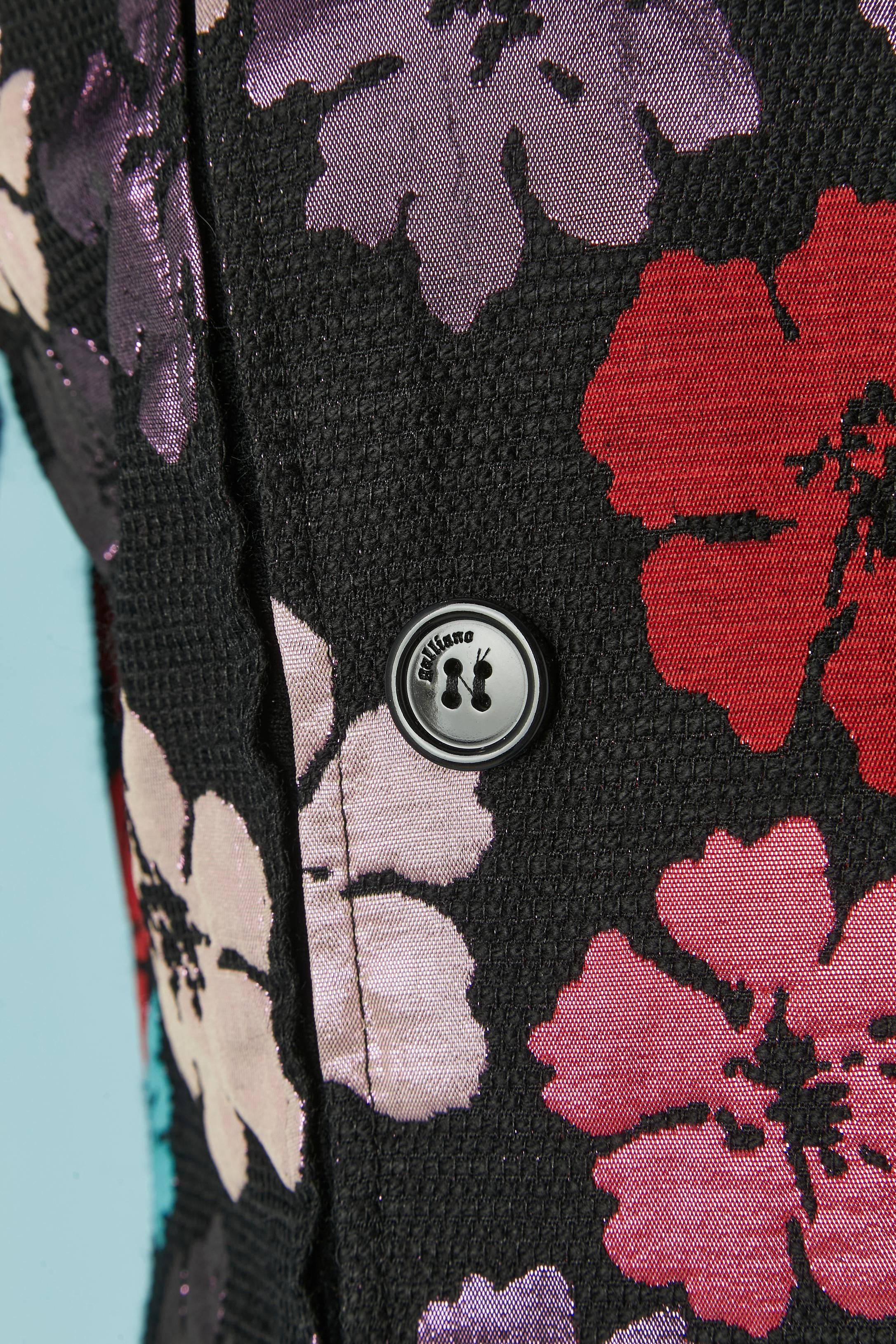 Abrigo brocado con doble botonadura y estampado de flores GALLIANO Negro en venta