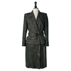 Double breasted coat half tweed, half leather Jean-Paul Gaultier Femme 