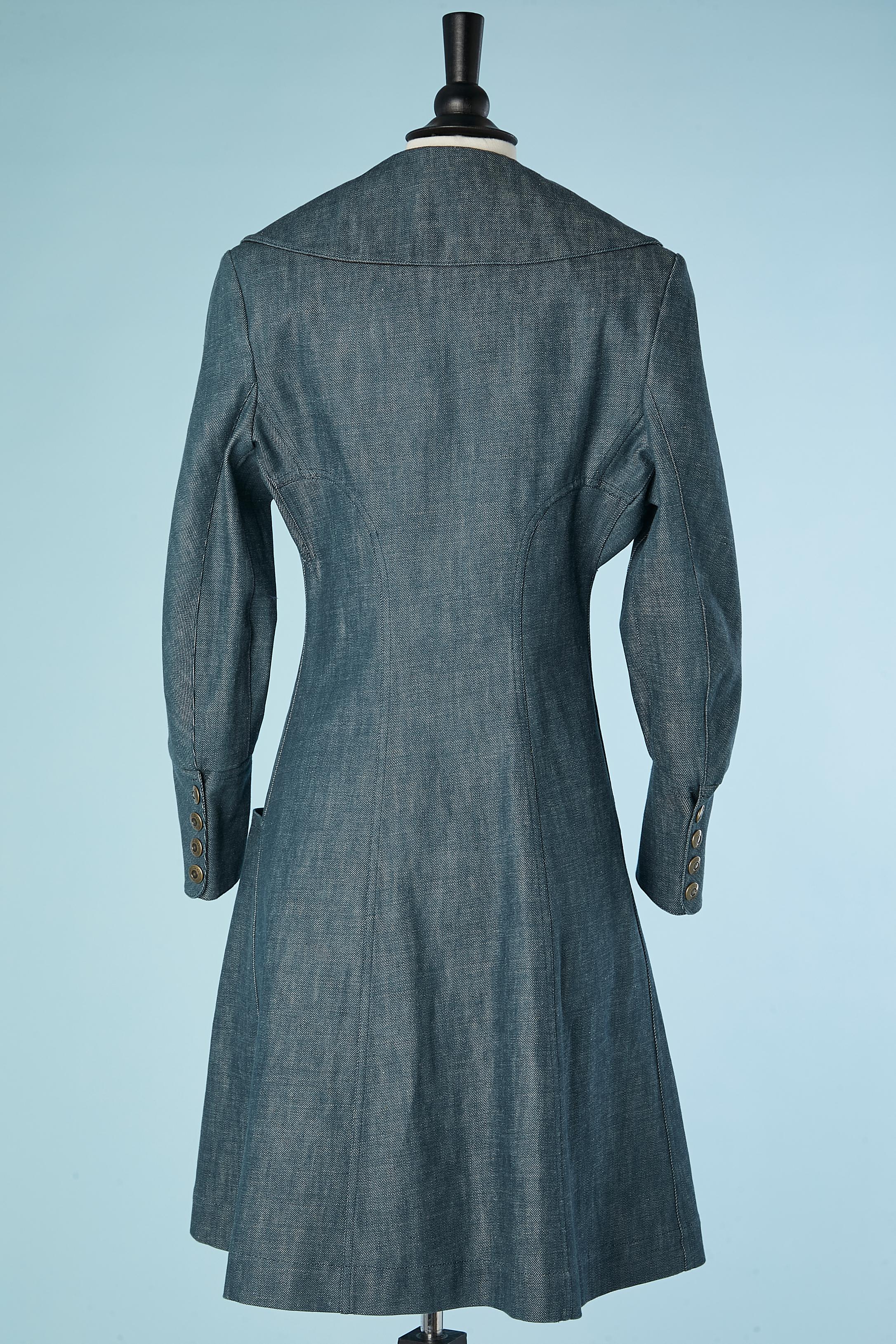 Women's Double-breasted coat in denim with cut-work and branded snap Alaïa For Sale
