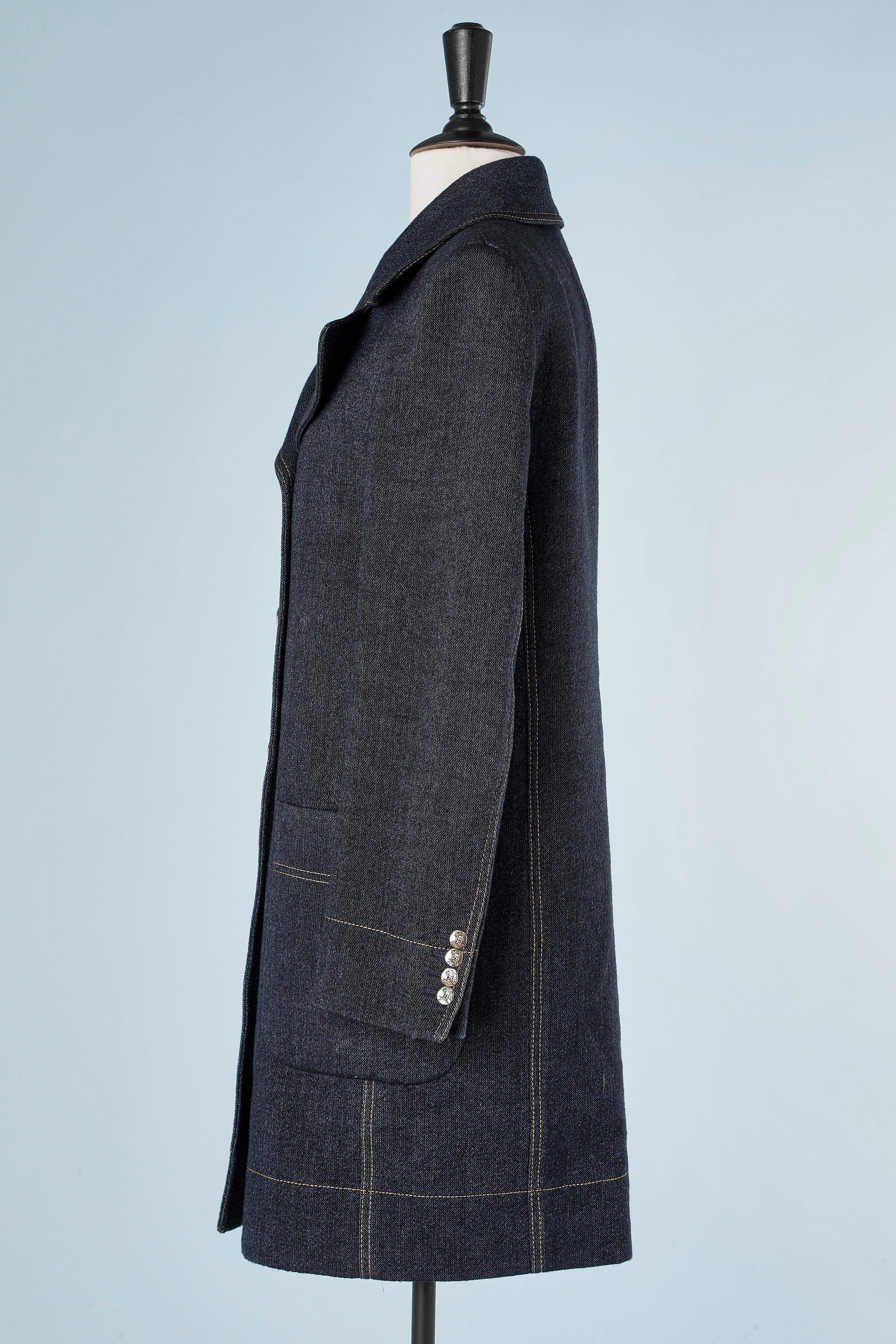 Women's Double-breasted coat in wool like denim aspect and branded buttons Sonia Rykiel 