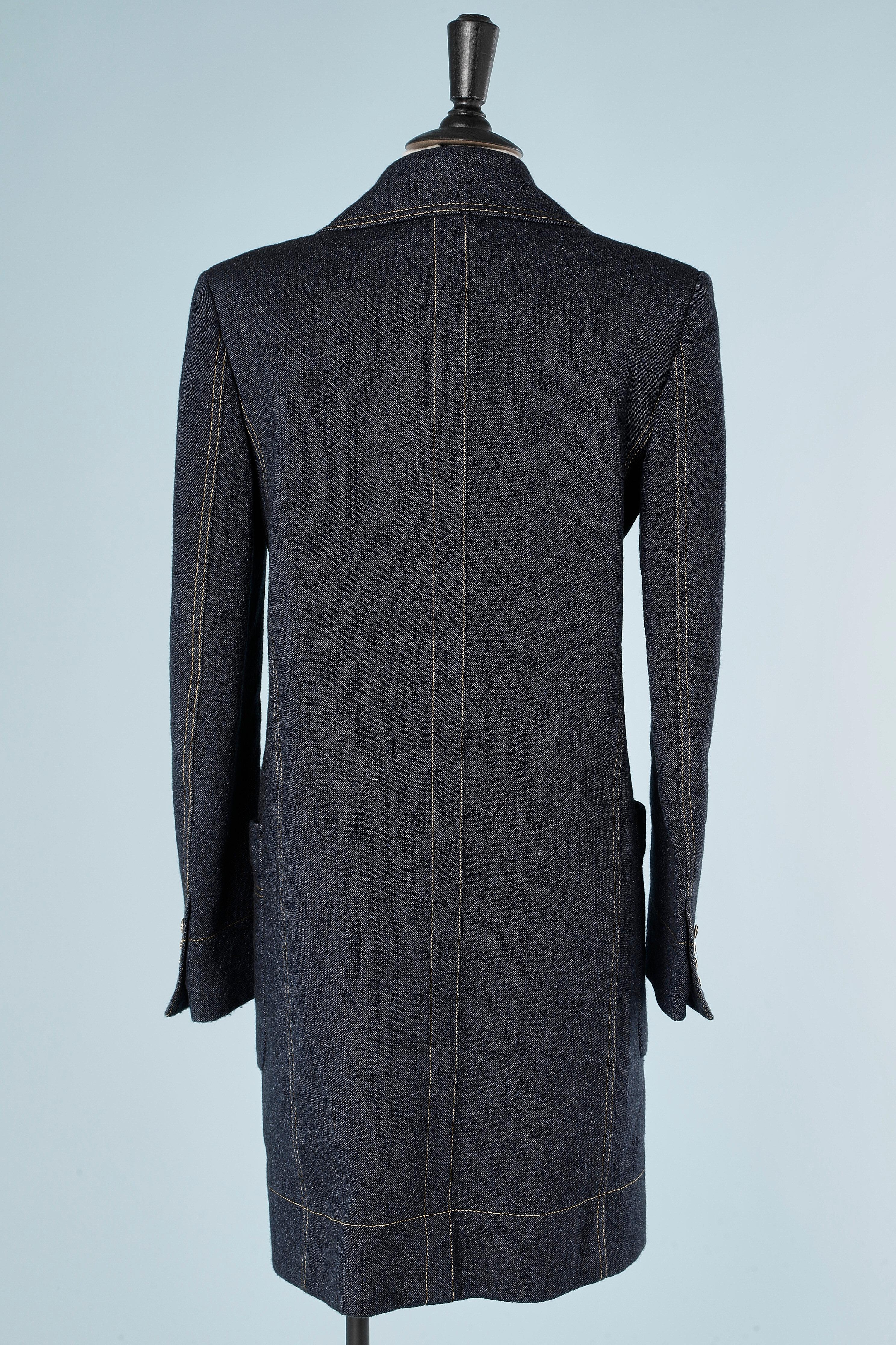 Double-breasted coat in wool like denim aspect and branded buttons Sonia Rykiel  1