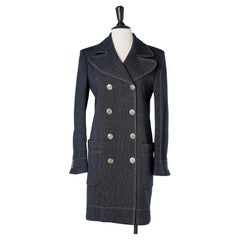 Manteau à double boutonnage en laine ressemblant à du jean et boutons de marque Sonia Rykiel 