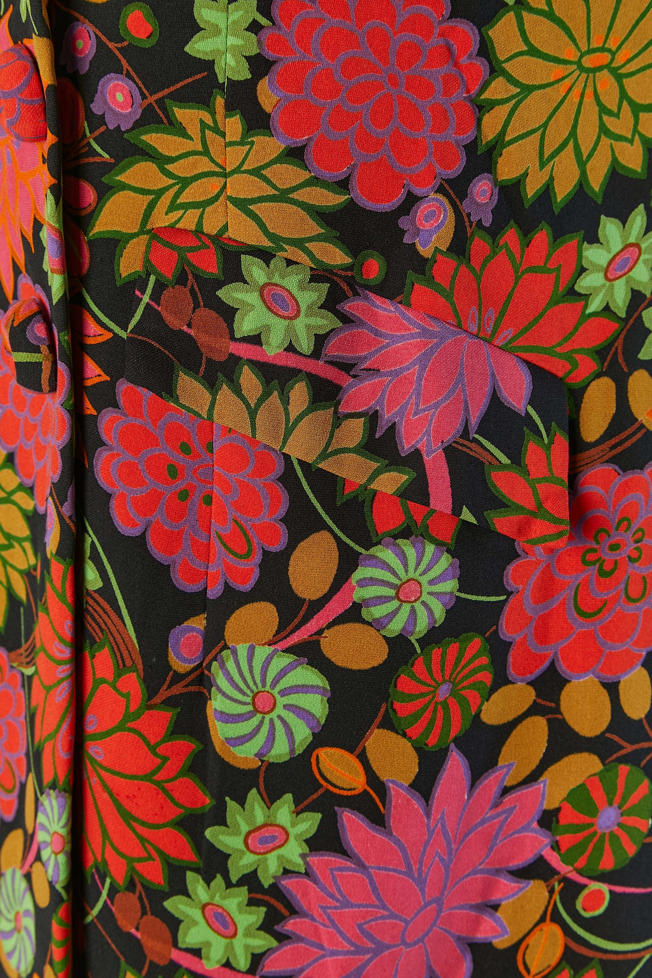 Double breasted crepe coat with flower print TORRENTE In Excellent Condition For Sale In Saint-Ouen-Sur-Seine, FR