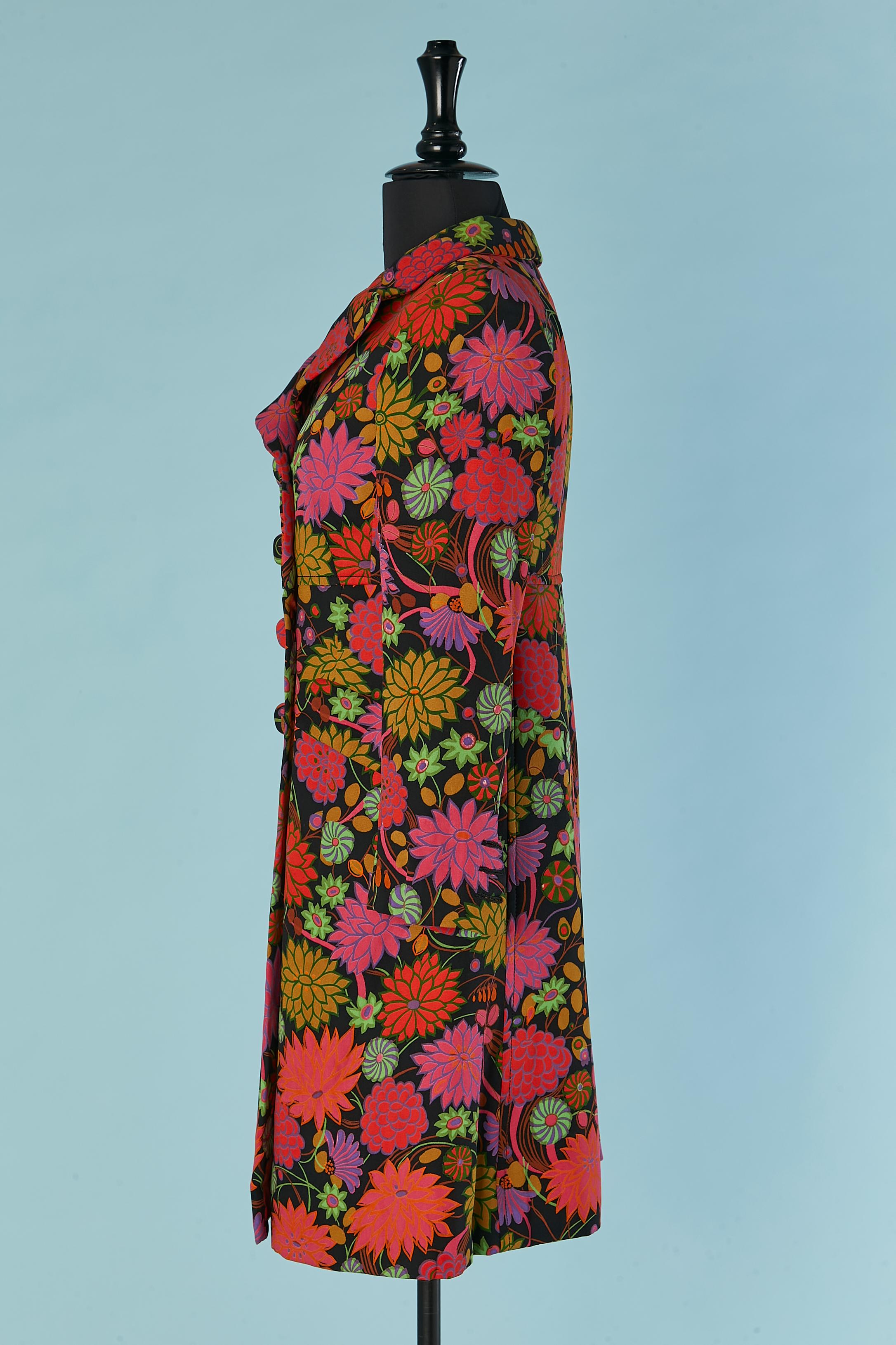 Women's Double breasted crepe coat with flower print TORRENTE For Sale