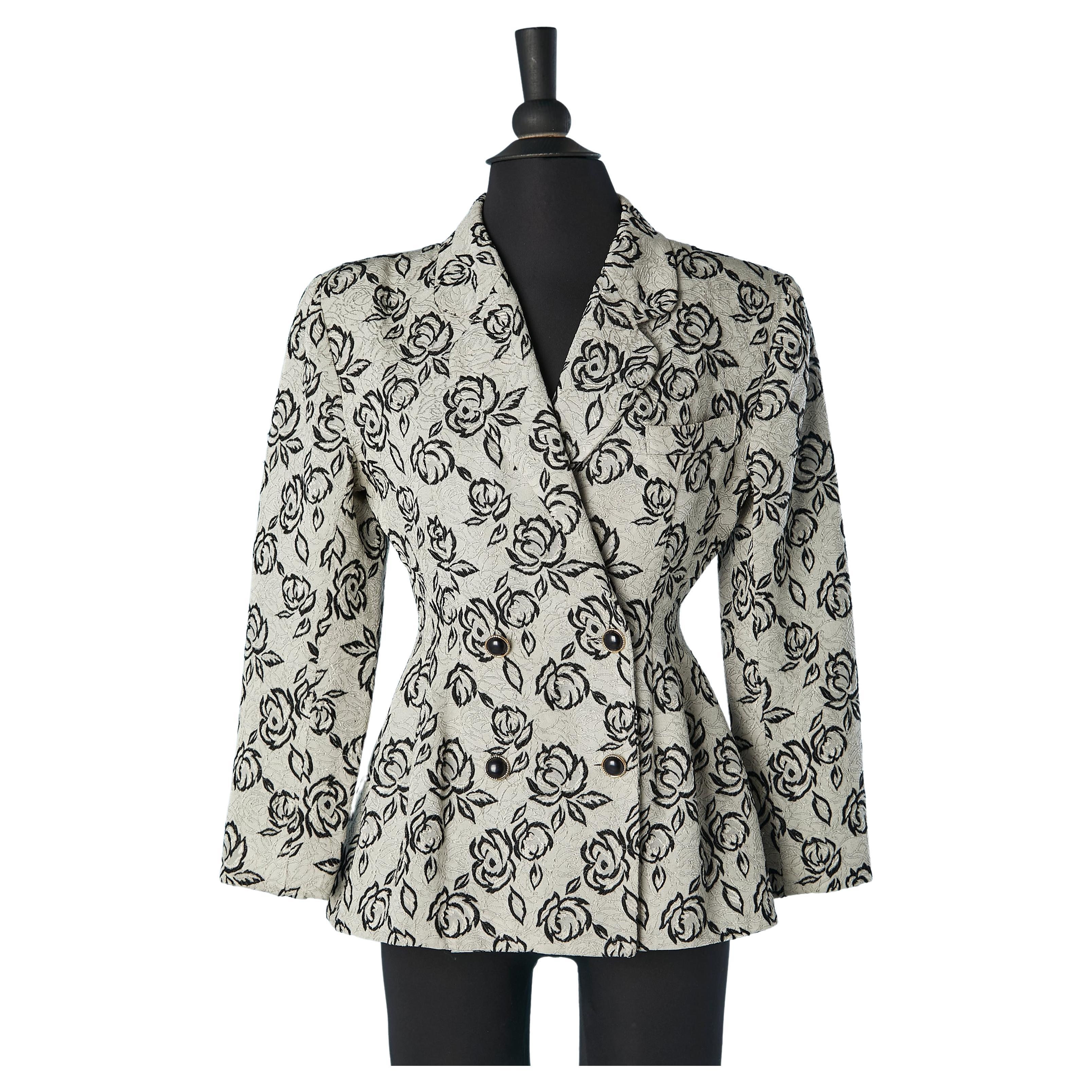 Double-breasted damask jacket with roses pattern Gianni Versace Couture  For Sale