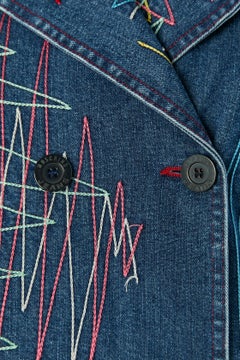Double breasted denim coat with top-stitching embroidery MOSCHINO JEANS