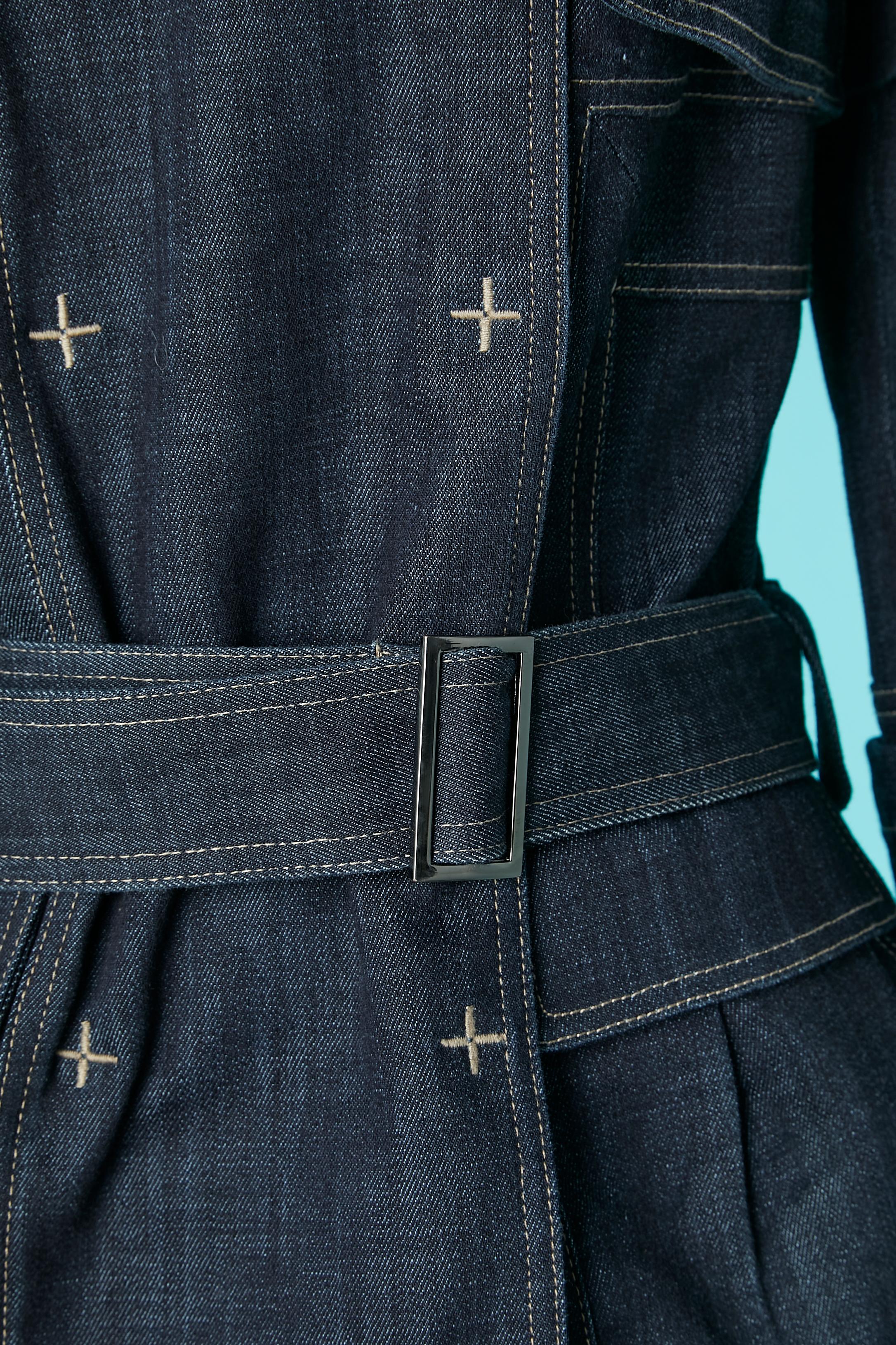 Zweireihige Denim-Jacke mit Trenchcoat-Stoff im Stil von Christian Lacroix  (Schwarz) im Angebot