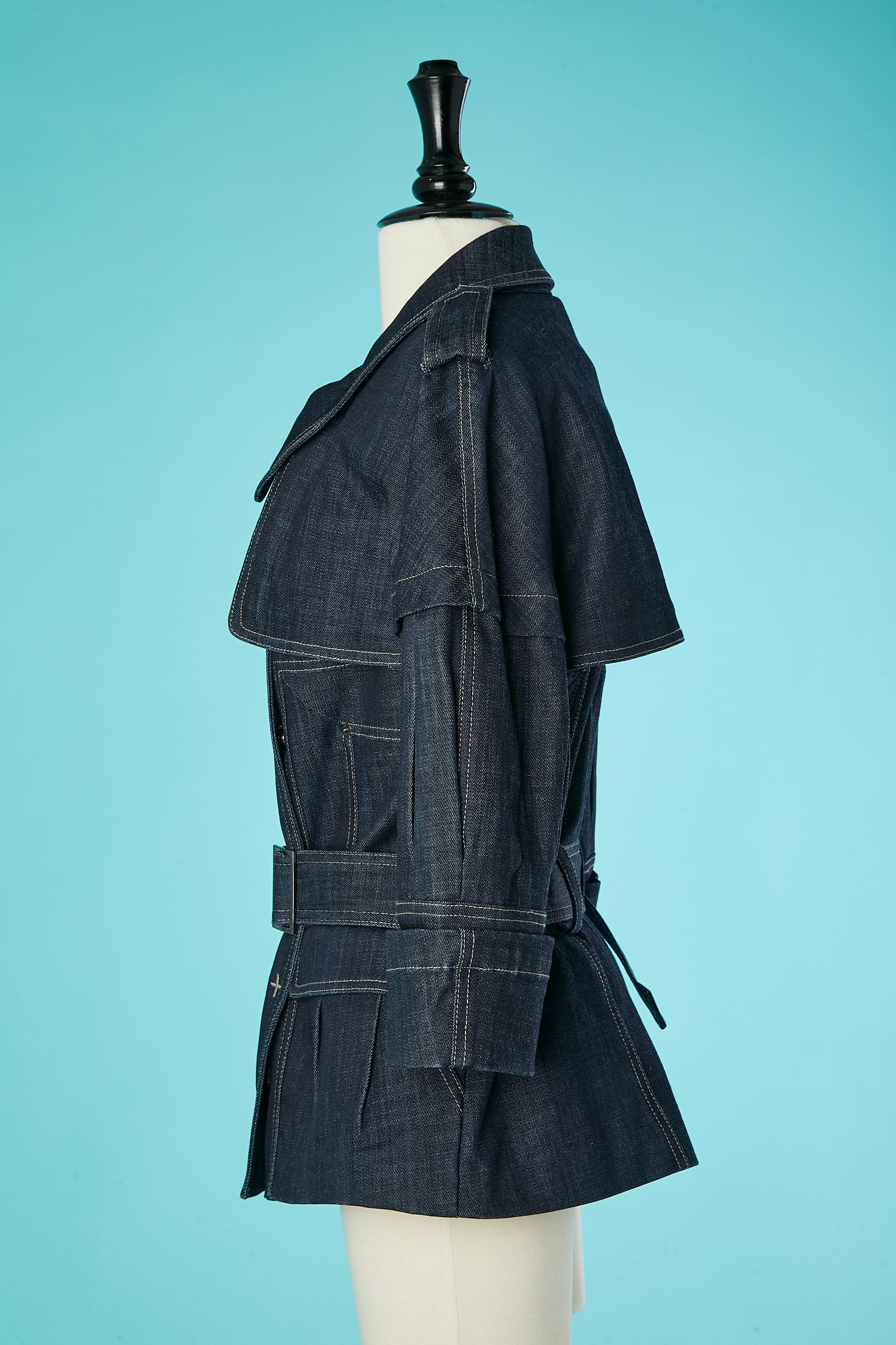 Double-breasted denim jacket with trench-coat style Christian Lacroix  In Excellent Condition For Sale In Saint-Ouen-Sur-Seine, FR