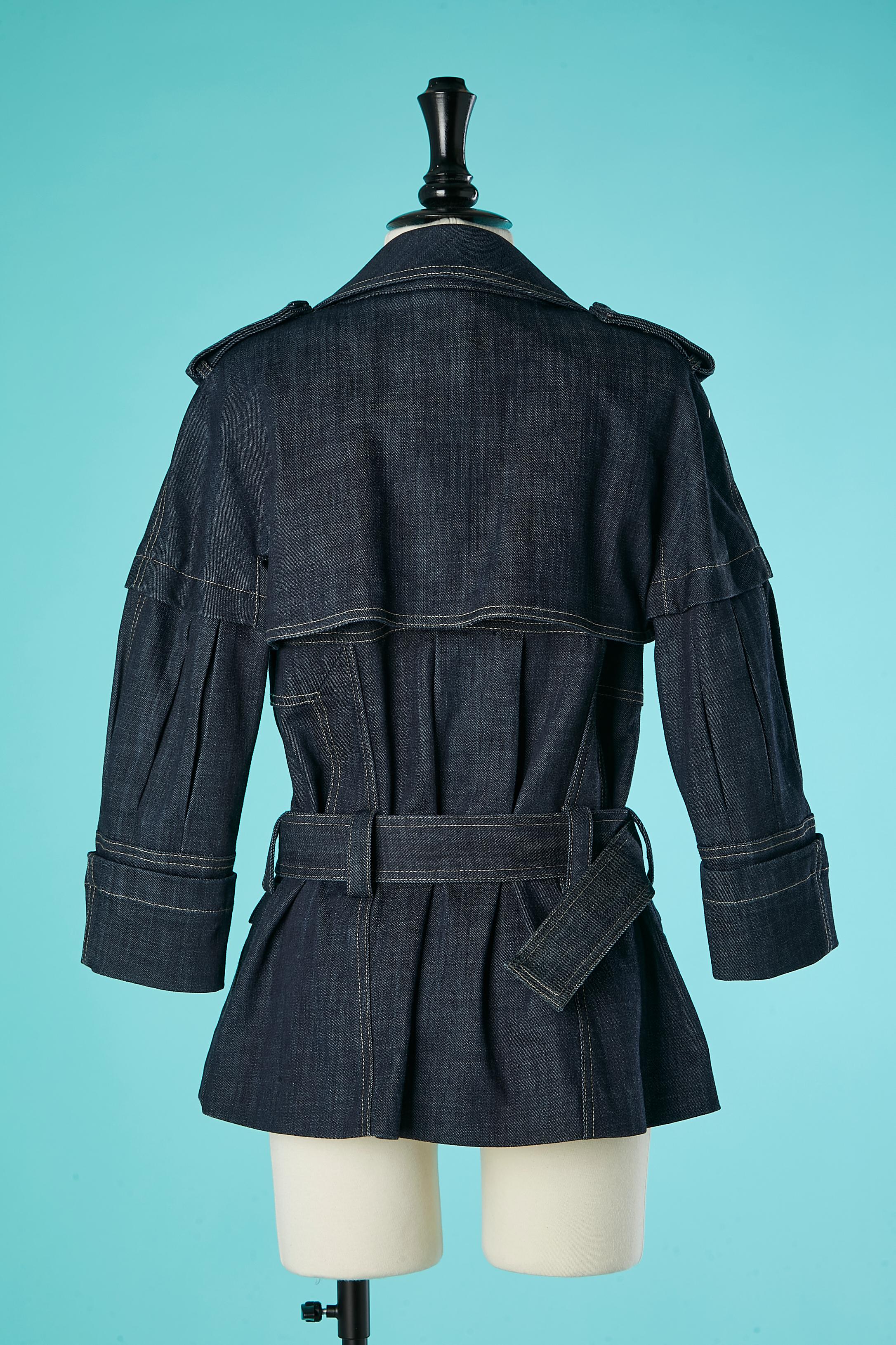 Zweireihige Denim-Jacke mit Trenchcoat-Stoff im Stil von Christian Lacroix  Damen im Angebot