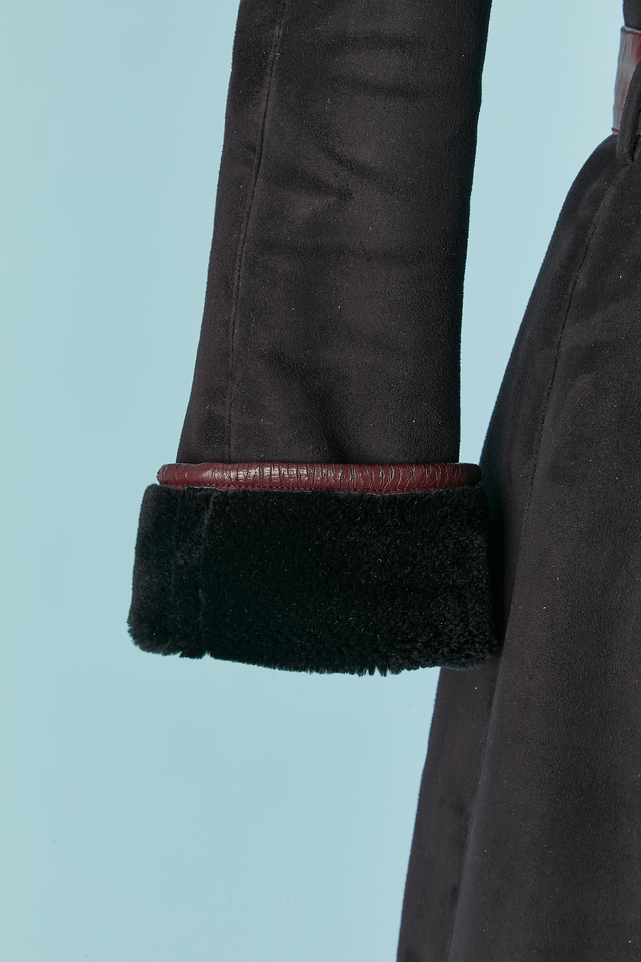 Abrigo de doble botonadura en imitación piel con cinturón BALMAIN Negro en venta