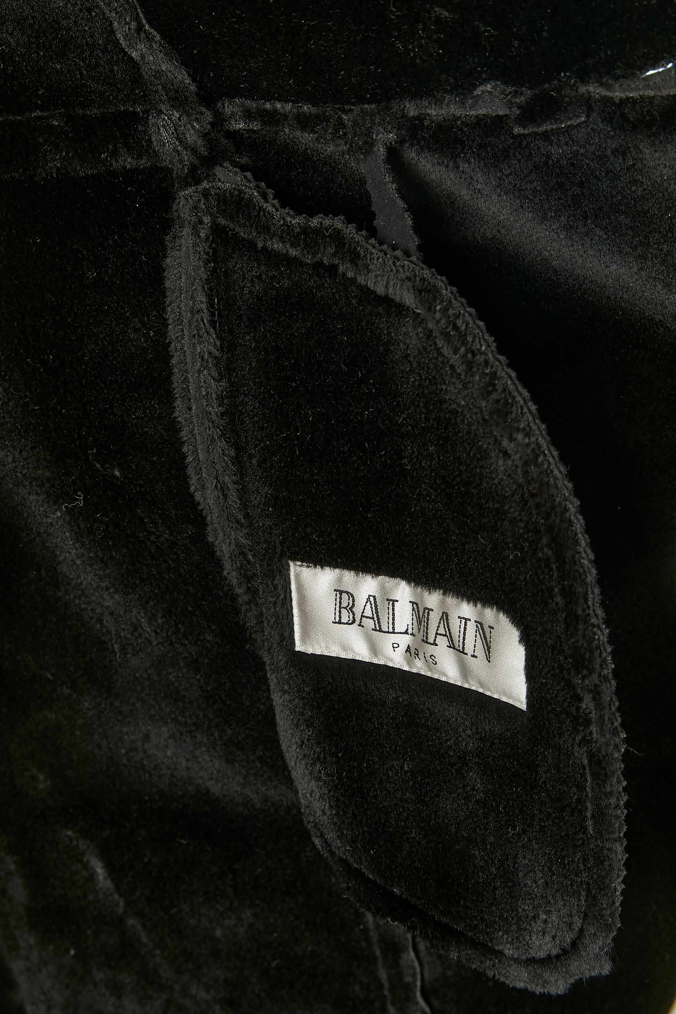 Abrigo de doble botonadura en imitación piel con cinturón BALMAIN en venta 3
