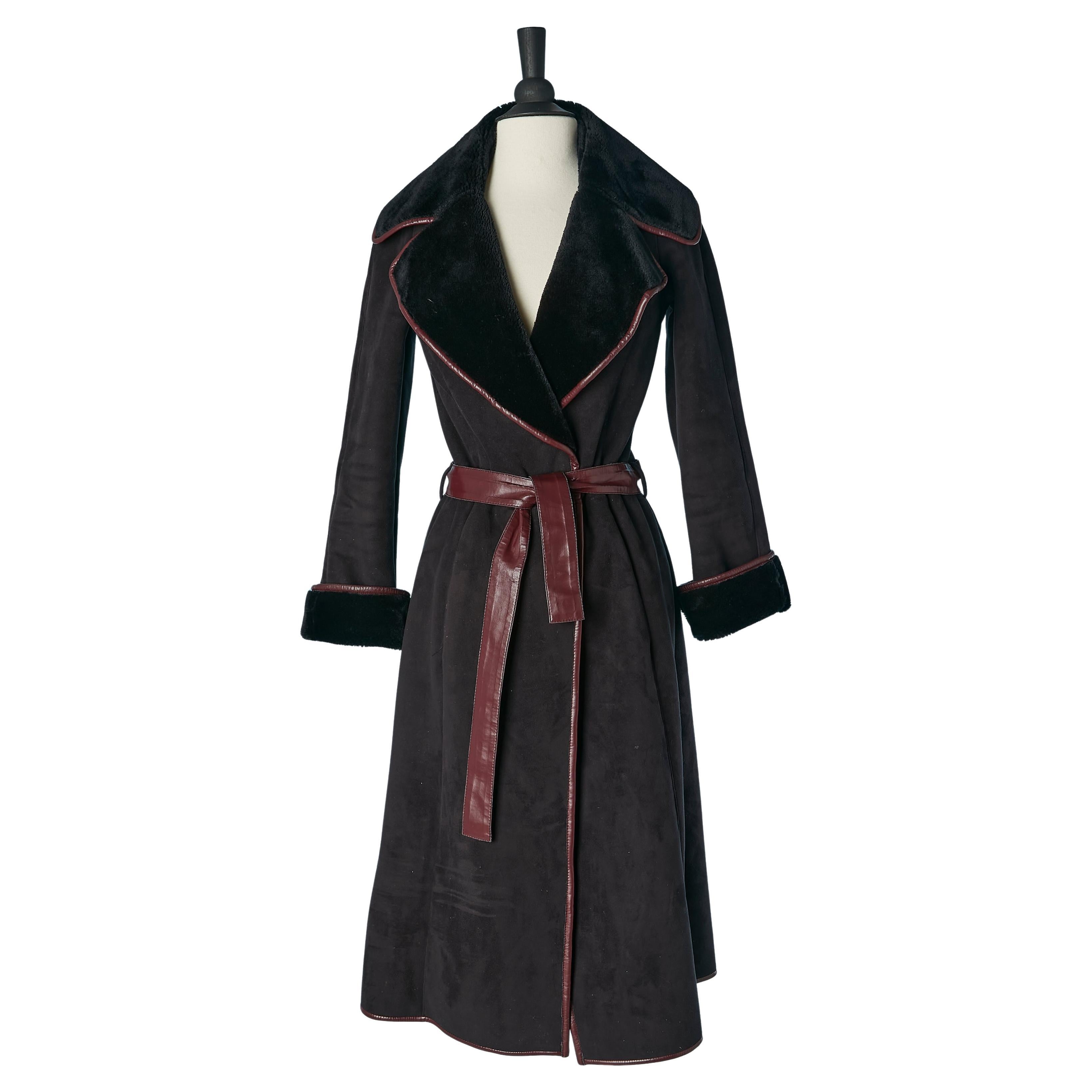 Cappotto doppiopetto in finta seta con cintura BALMAIN