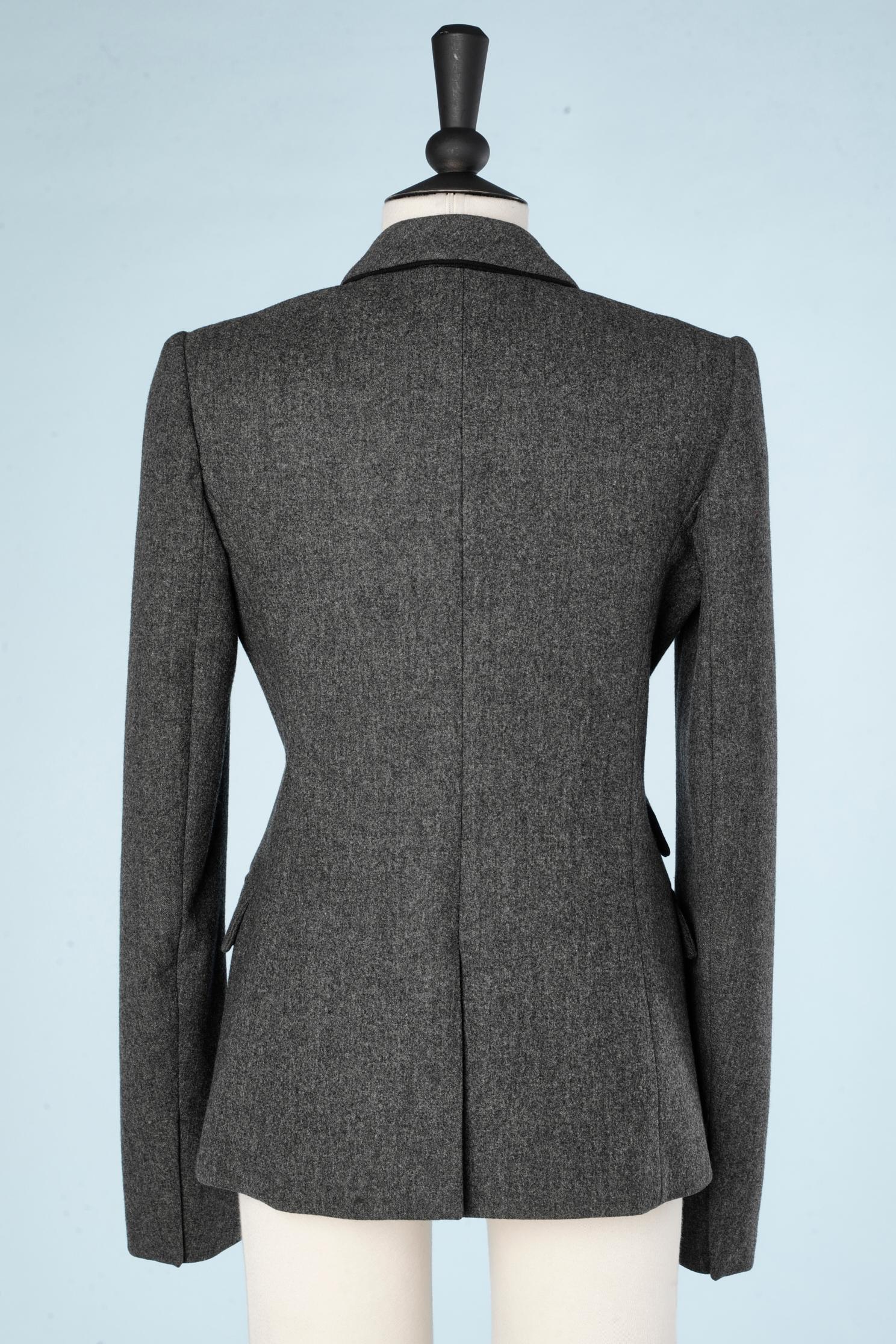 Black Double breasted grey wool blazer with seal buttons Balenciaga by N. Ghesquière For Sale