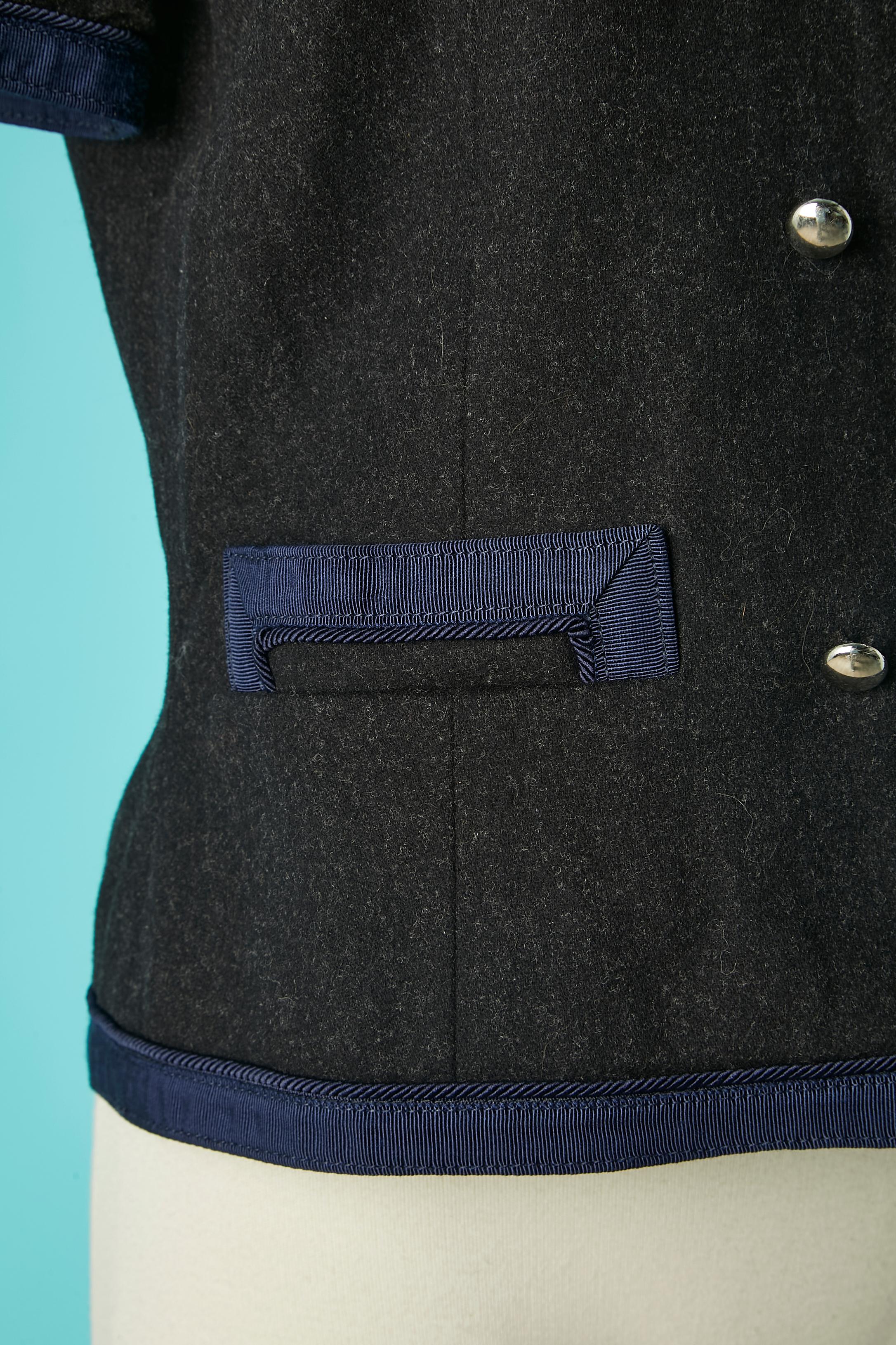 Double breasted grey wool jacket with blue piping Marc by Marc Jacob In Excellent Condition For Sale In Saint-Ouen-Sur-Seine, FR
