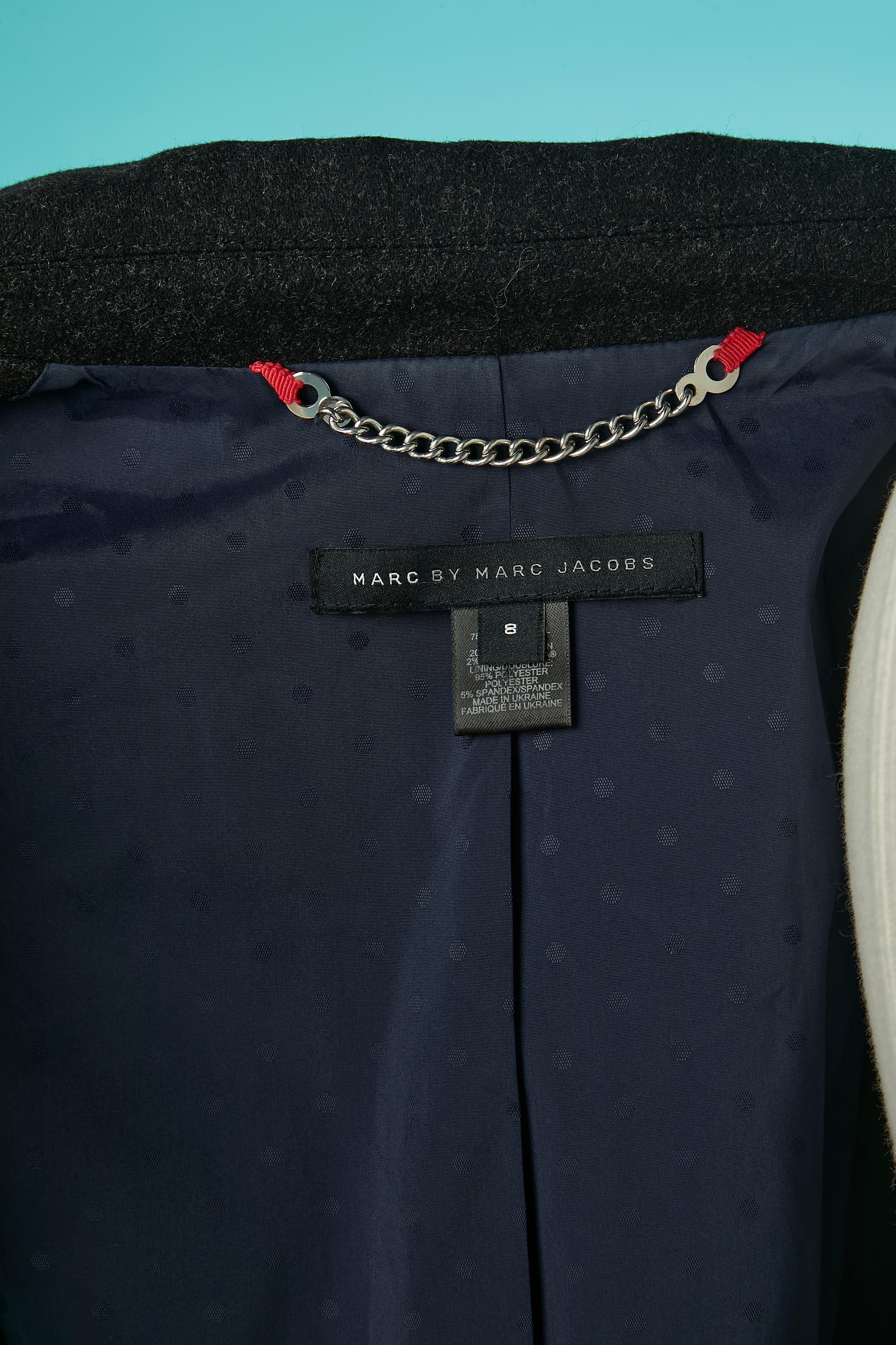 Double breasted grey wool jacket with blue piping Marc by Marc Jacob For Sale 2