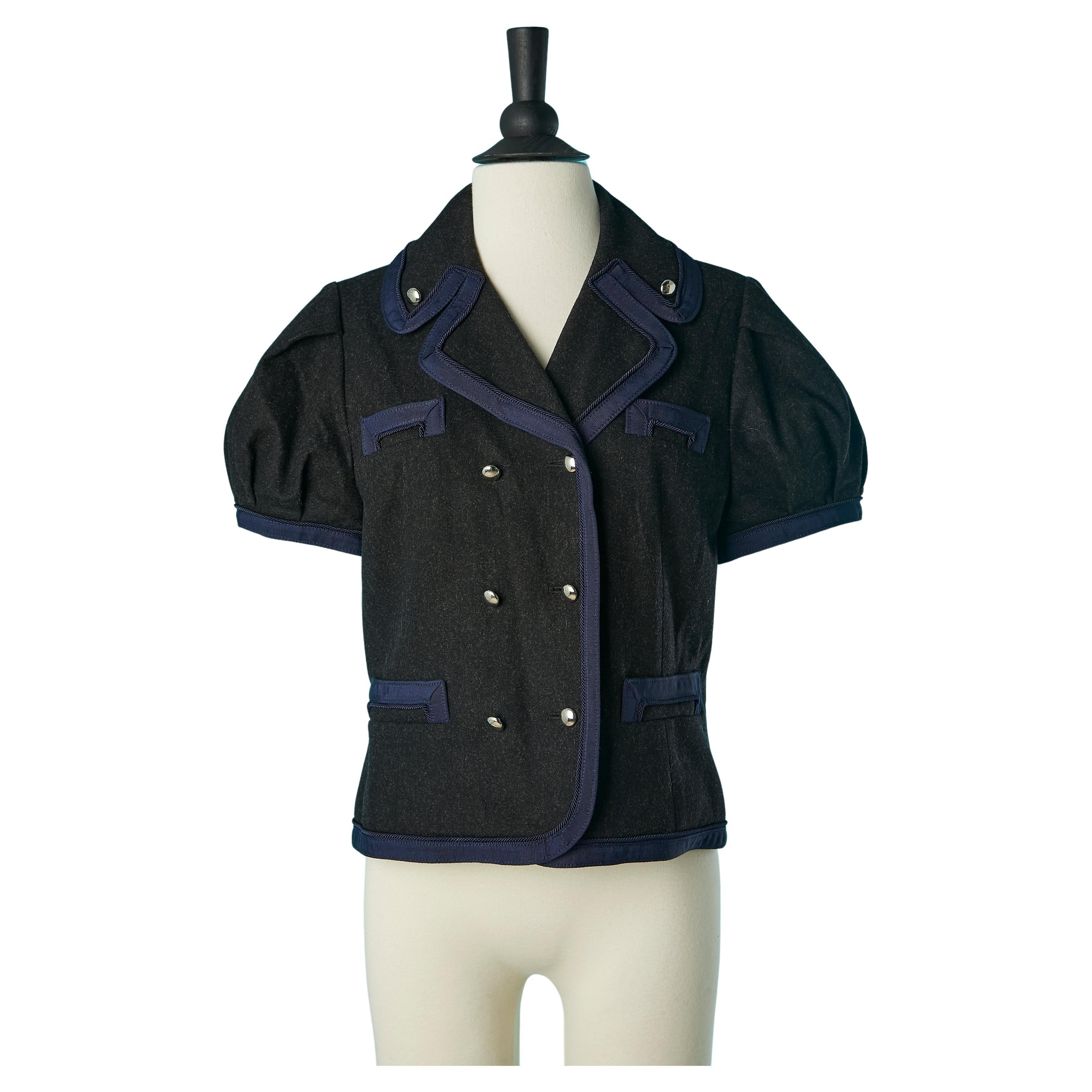 Double breasted grey wool jacket with blue piping Marc by Marc Jacob For Sale
