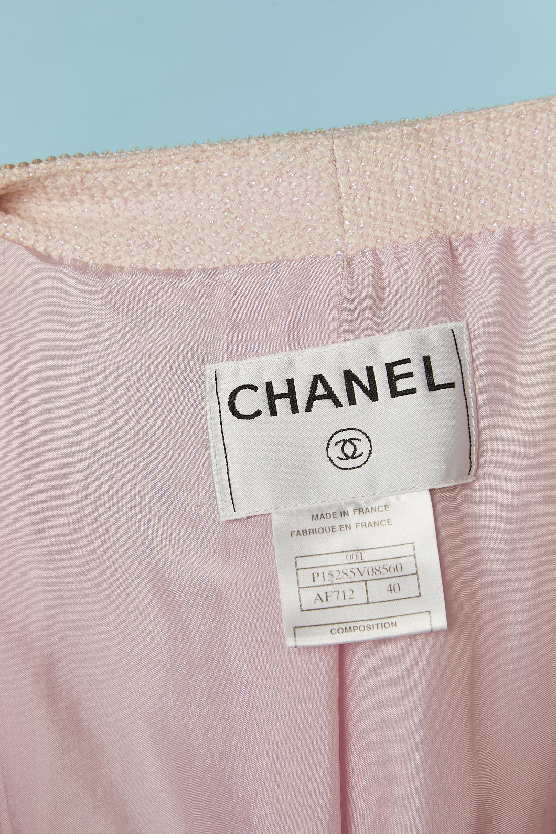 Double breasted jacket in pink cotton and purple lurex thread  Chanel Boutique For Sale 5