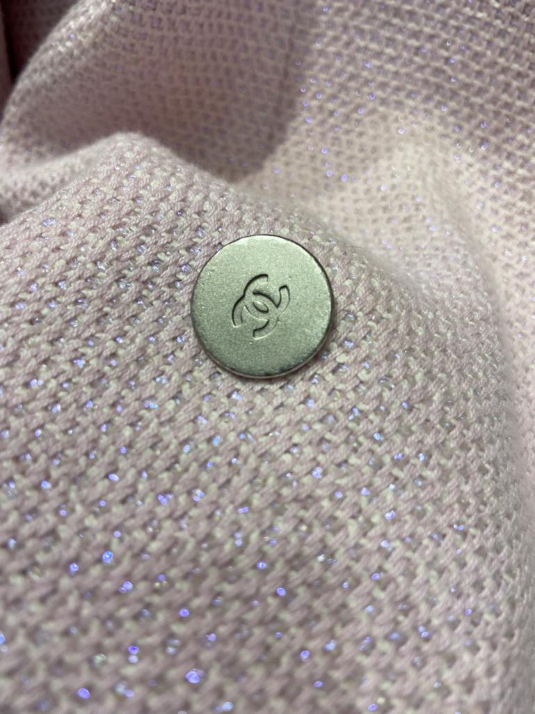 Double breasted jacket in pink cotton and purple lurex thread  Chanel Boutique For Sale 6