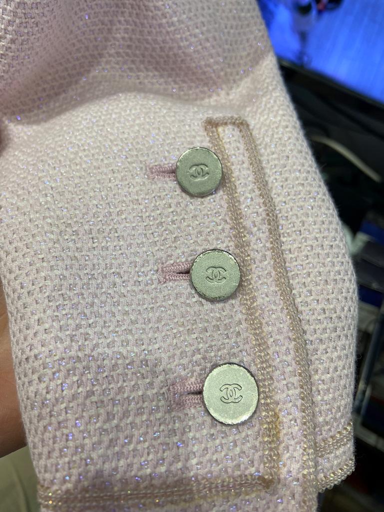 Double breasted jacket in pink cotton and purple lurex thread  Chanel Boutique For Sale 7
