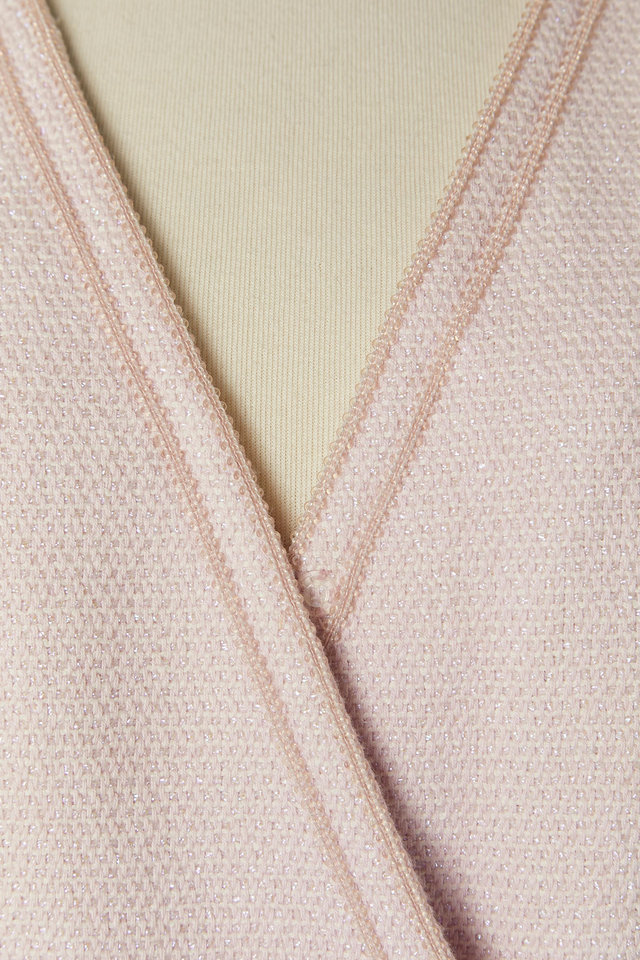 Beige Double breasted jacket in pink cotton and purple lurex thread  Chanel Boutique For Sale