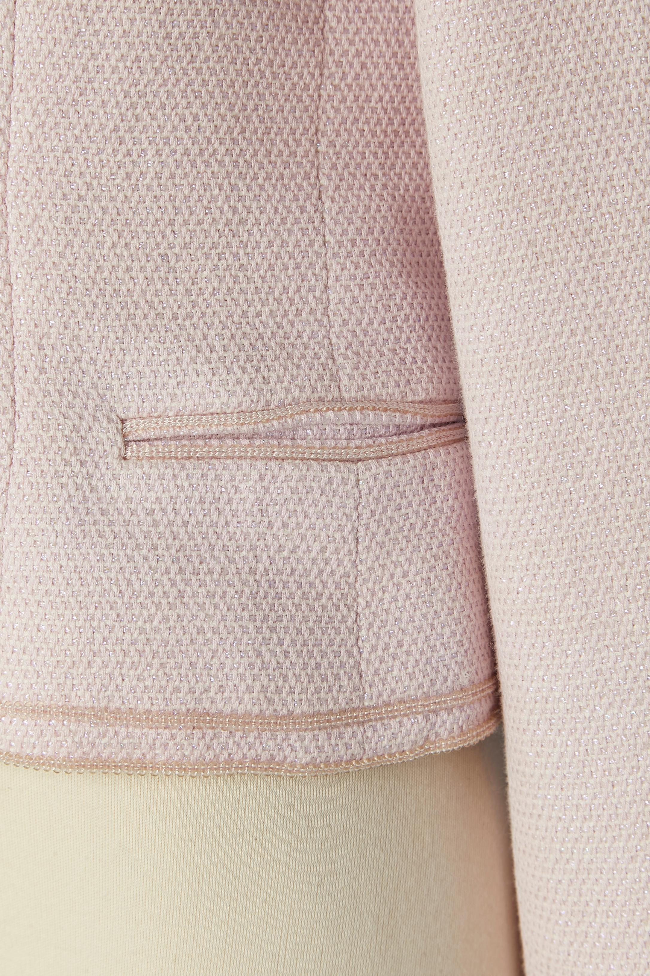 Double breasted jacket in pink cotton and purple lurex thread  Chanel Boutique In Excellent Condition For Sale In Saint-Ouen-Sur-Seine, FR