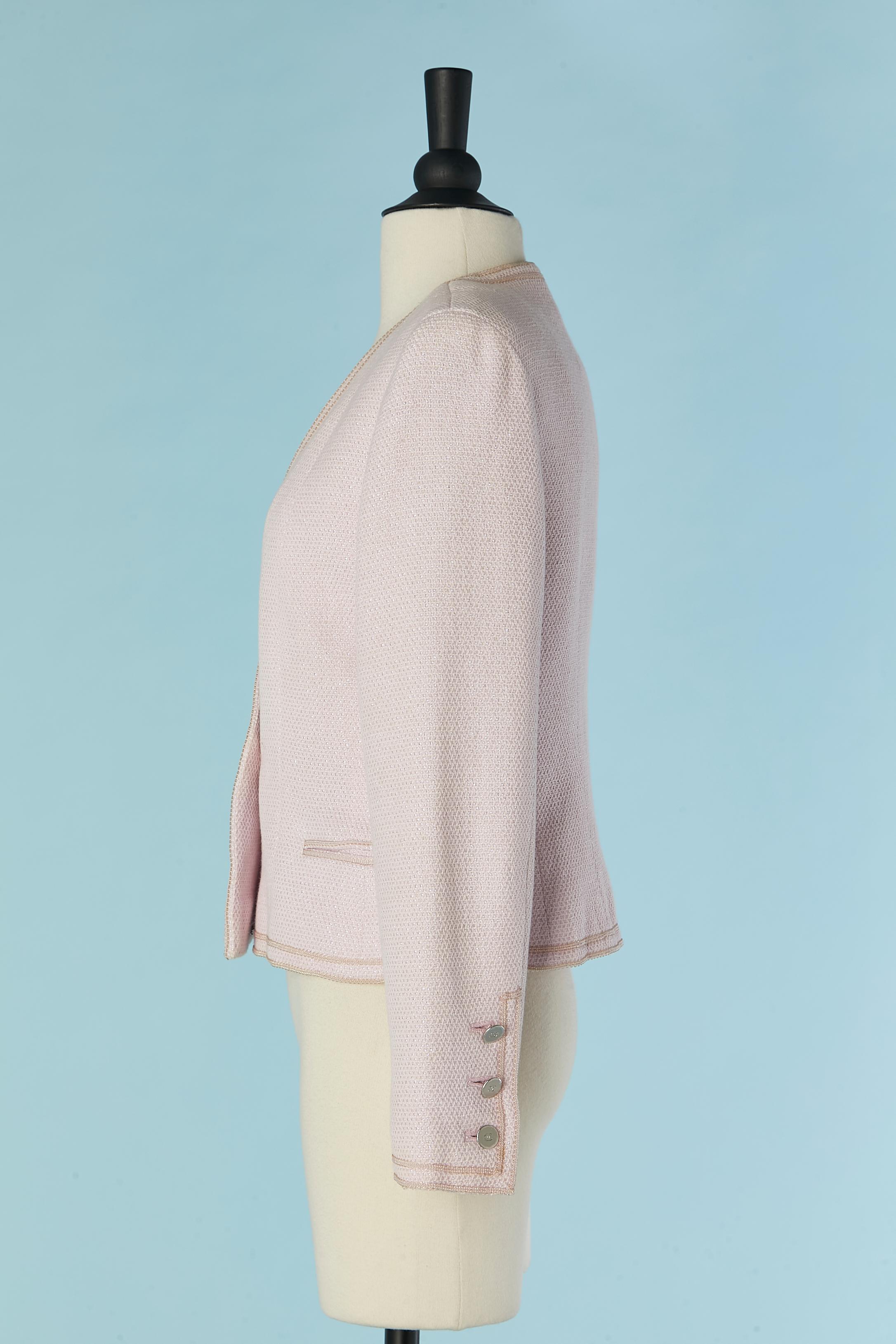 Double breasted jacket in pink cotton and purple lurex thread  Chanel Boutique For Sale 1