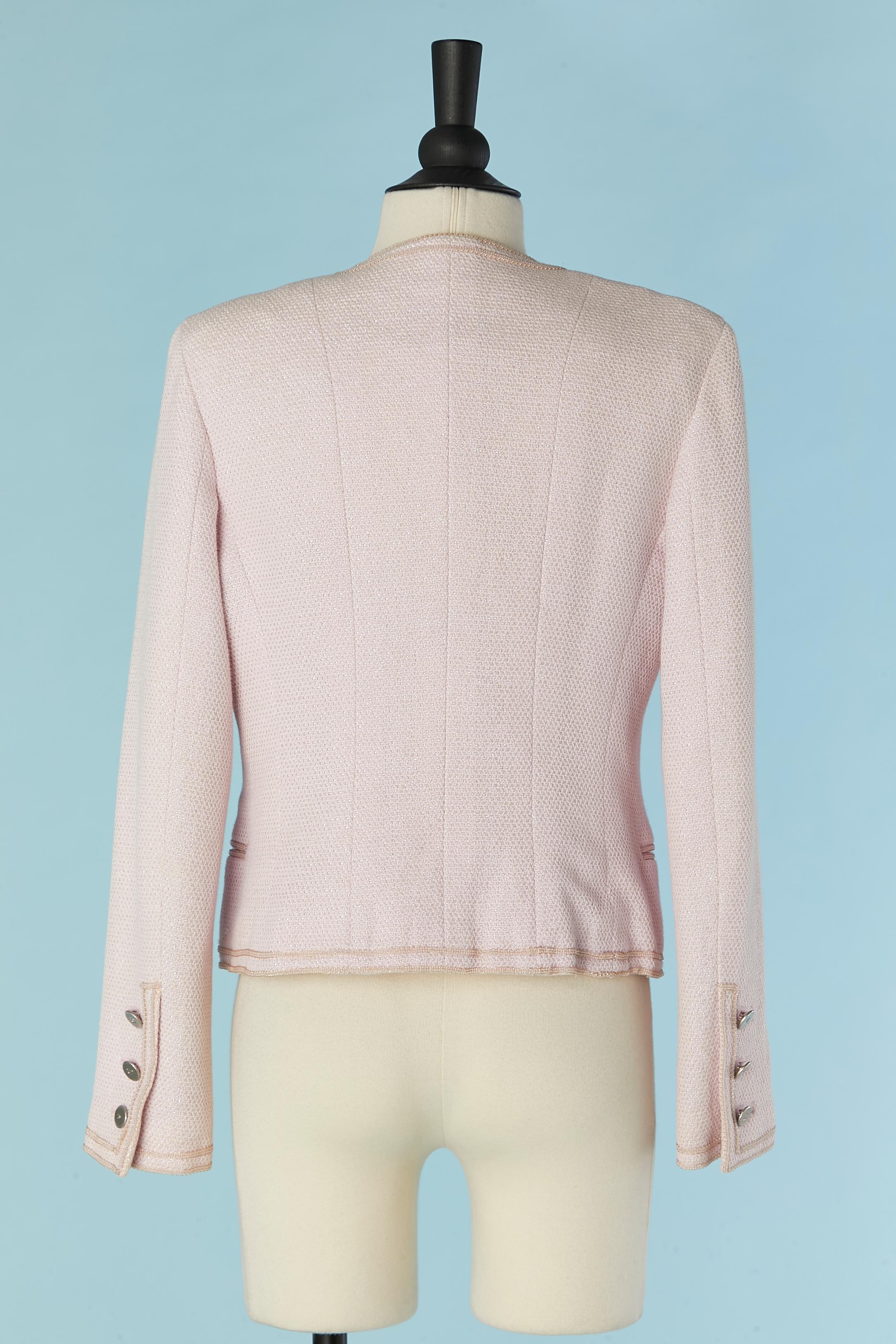 Double breasted jacket in pink cotton and purple lurex thread  Chanel Boutique For Sale 2