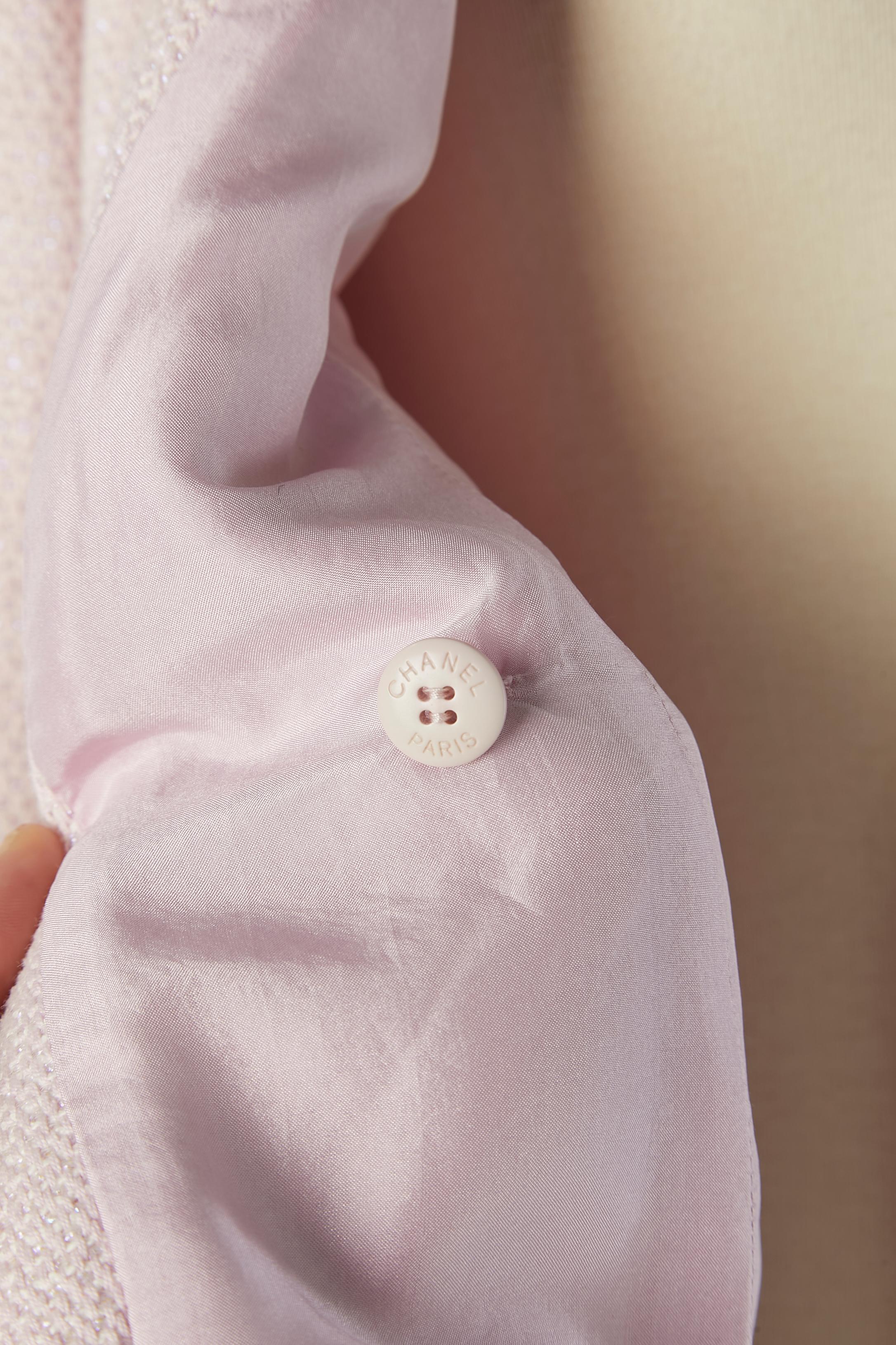 Double breasted jacket in pink cotton and purple lurex thread  Chanel Boutique For Sale 3
