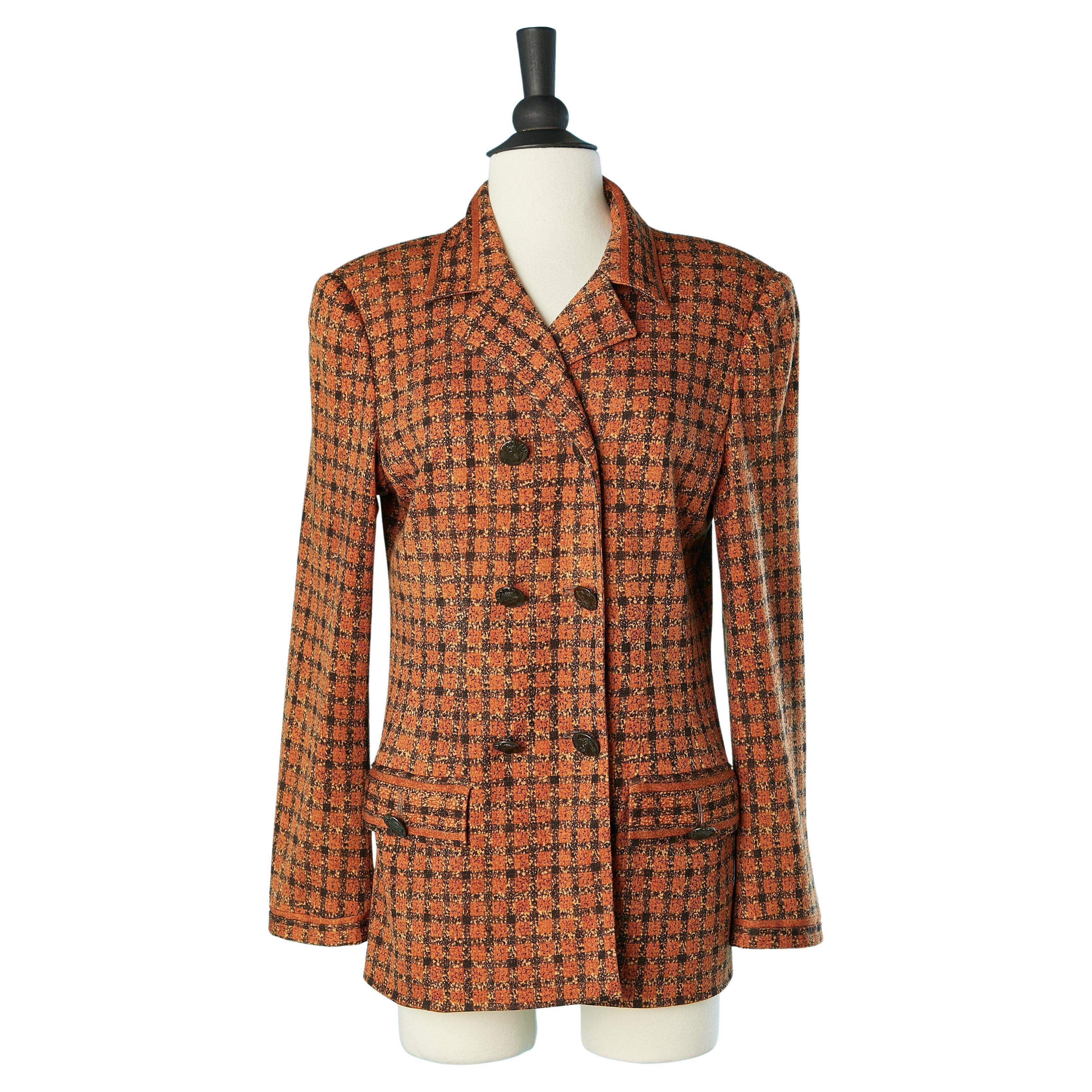 Double-breasted jacket with " trompe- l'oeil" Tweed print Léonard  For Sale