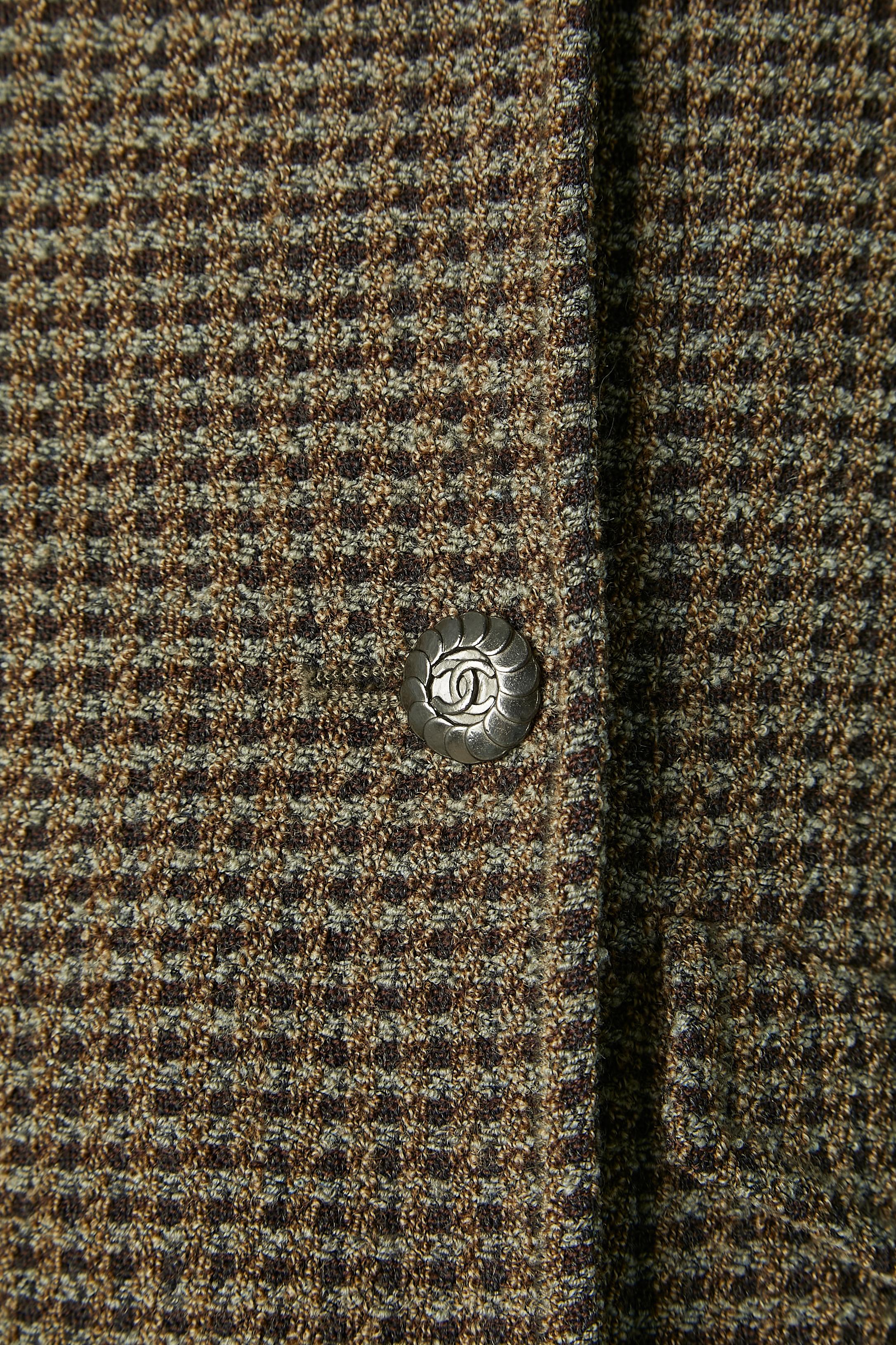 Double-breasted kaki and brown tweed jacket Chanel Boutique  In Excellent Condition For Sale In Saint-Ouen-Sur-Seine, FR