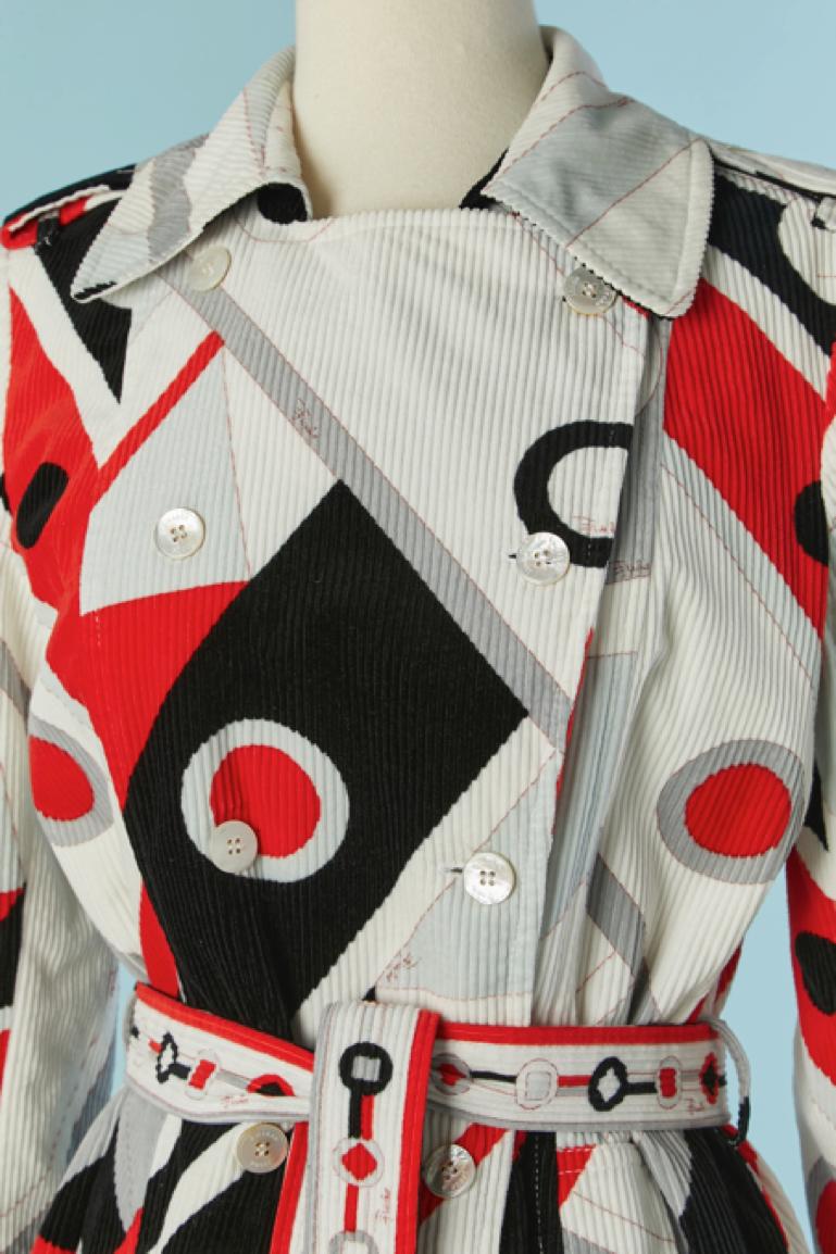 Women's Double-breasted lightly padded printed Corduroy coat Emilio Pucci For Sale