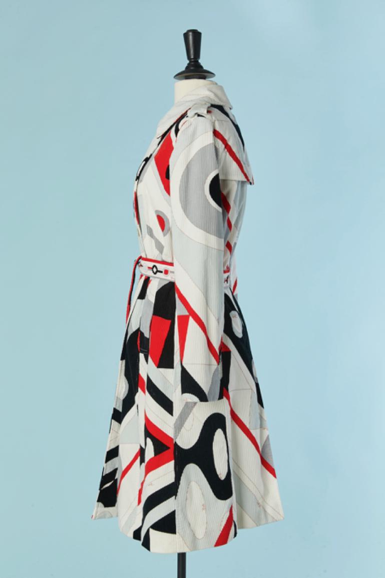 Double-breasted lightly padded printed Corduroy coat Emilio Pucci For Sale 1