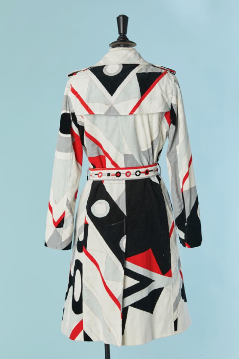 Double-breasted lightly padded printed Corduroy coat Emilio Pucci For Sale 2