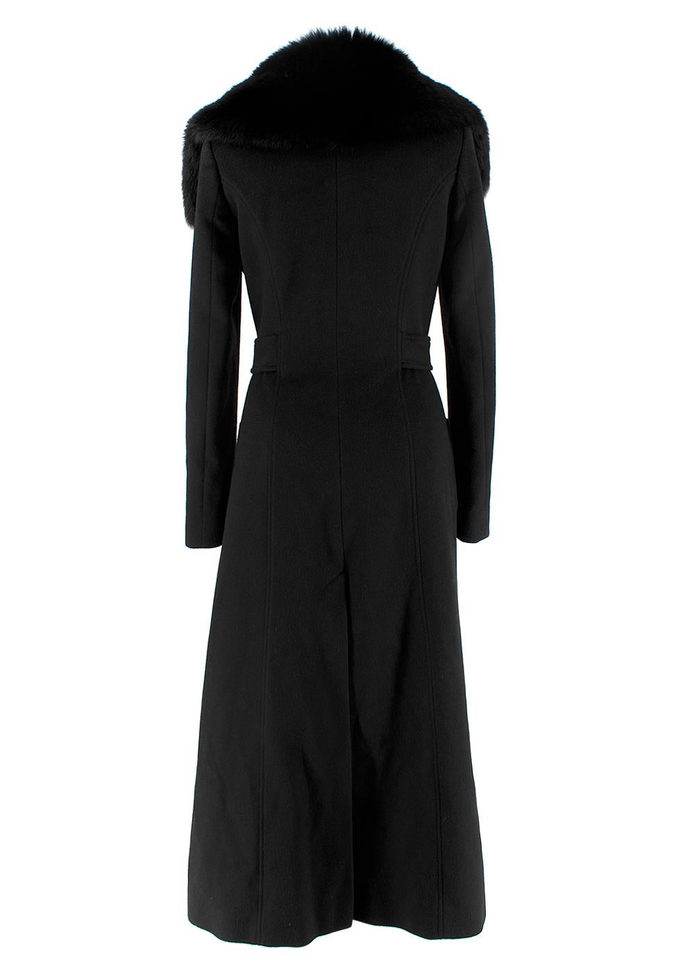 Black Double-Breasted Long Cashmere Coat with Mink Collar For Sale