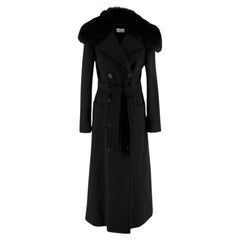 Double-Breasted Long Cashmere Coat with Mink Collar