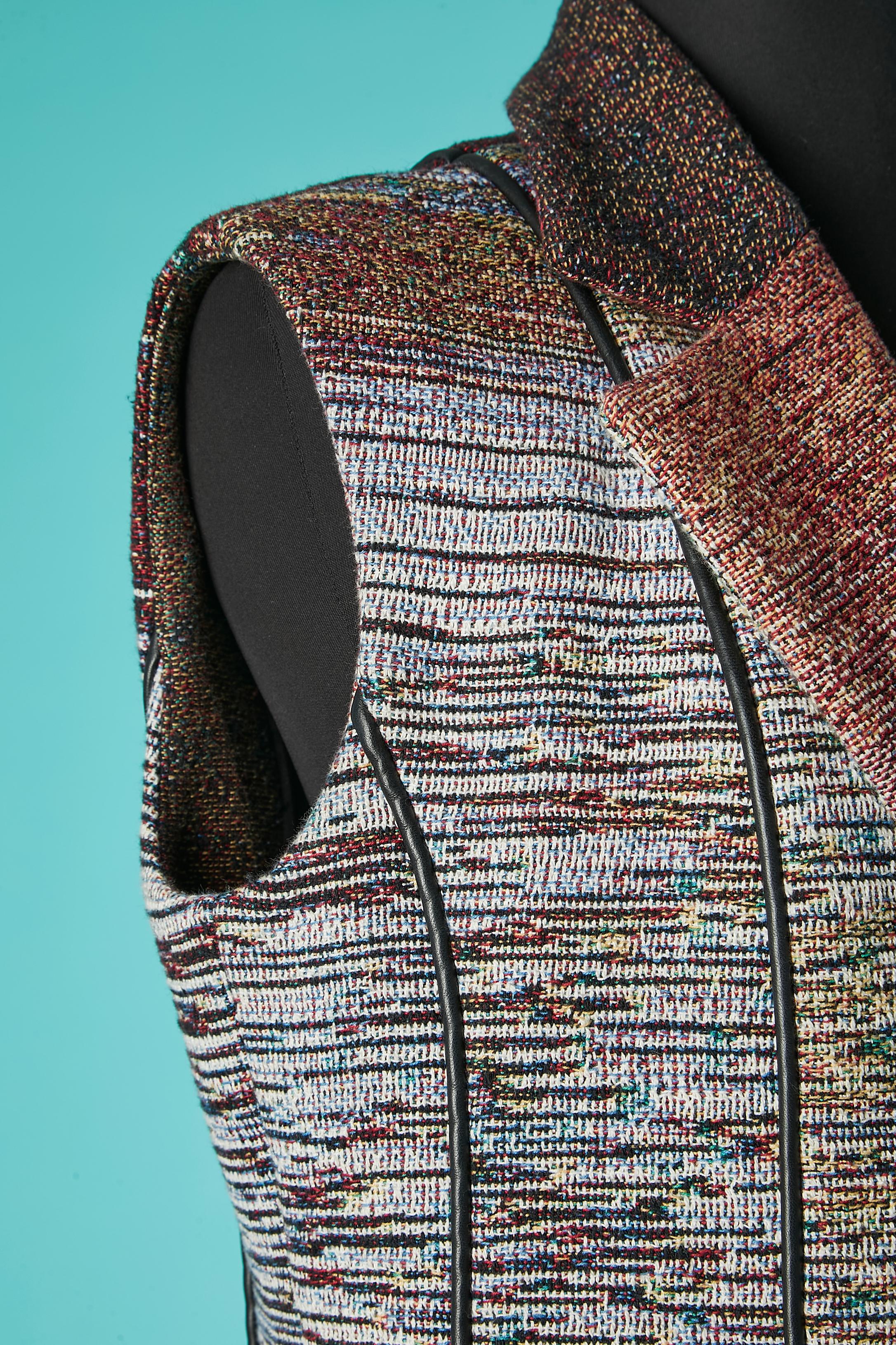 Doppelreihige lange Weste aus geflochtener Baumwolle und Leder von Christian Dior  im Zustand „Hervorragend“ im Angebot in Saint-Ouen-Sur-Seine, FR