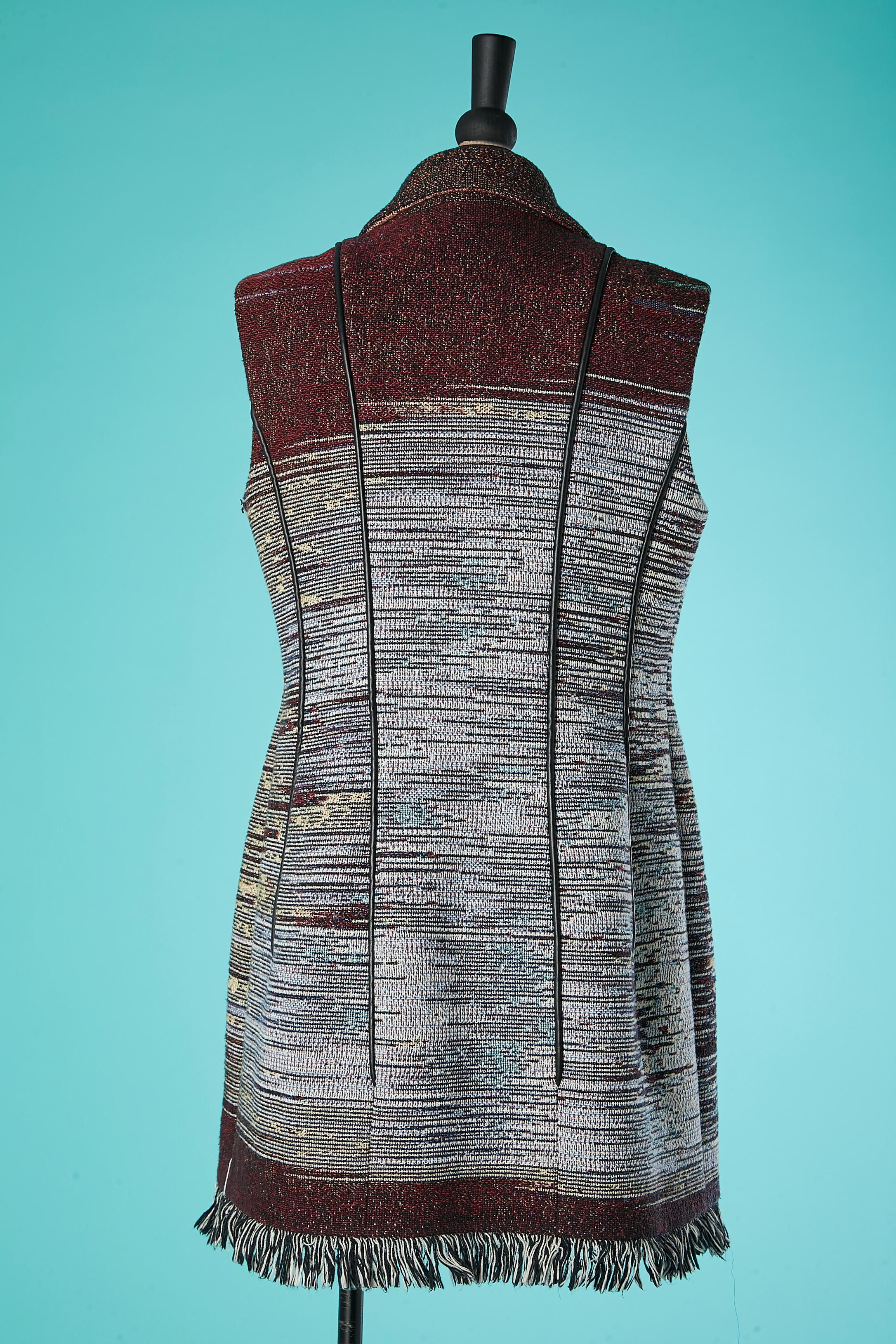 Doppelreihige lange Weste aus geflochtener Baumwolle und Leder von Christian Dior  im Angebot 1