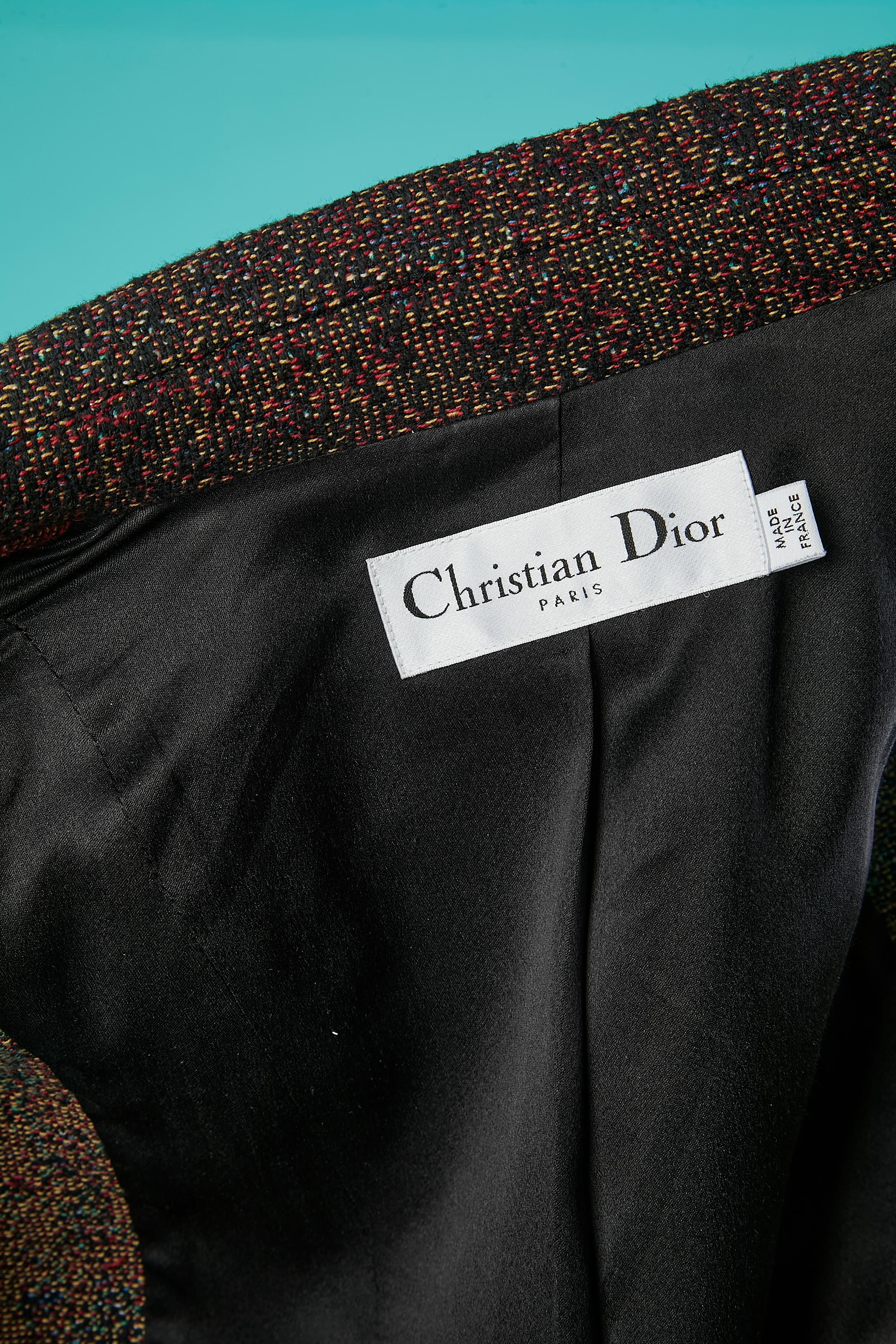 Double-breasted long vest in woven cotton and leather piping Christian Dior  For Sale 3