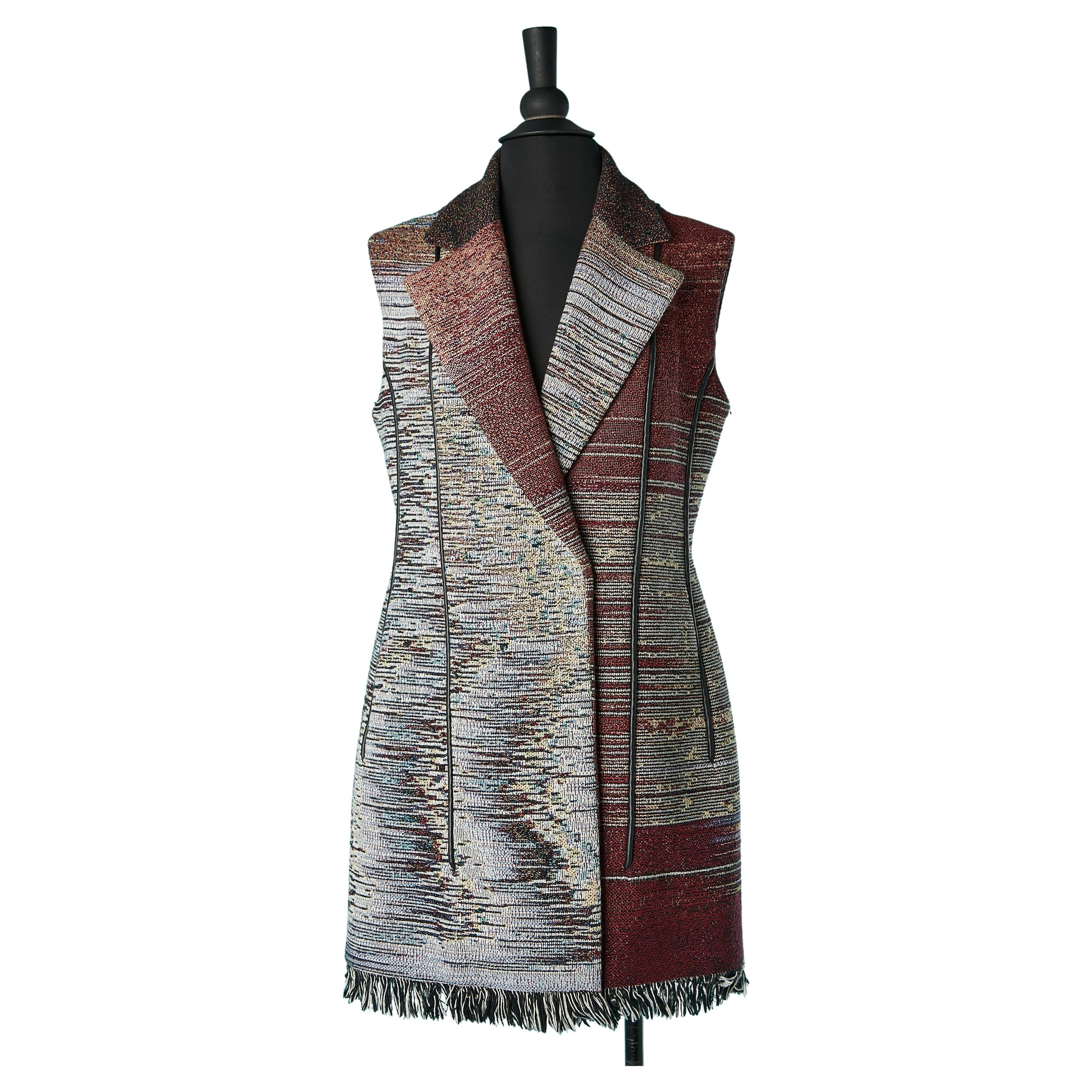 Double-breasted long vest in woven cotton and leather piping Christian Dior  For Sale