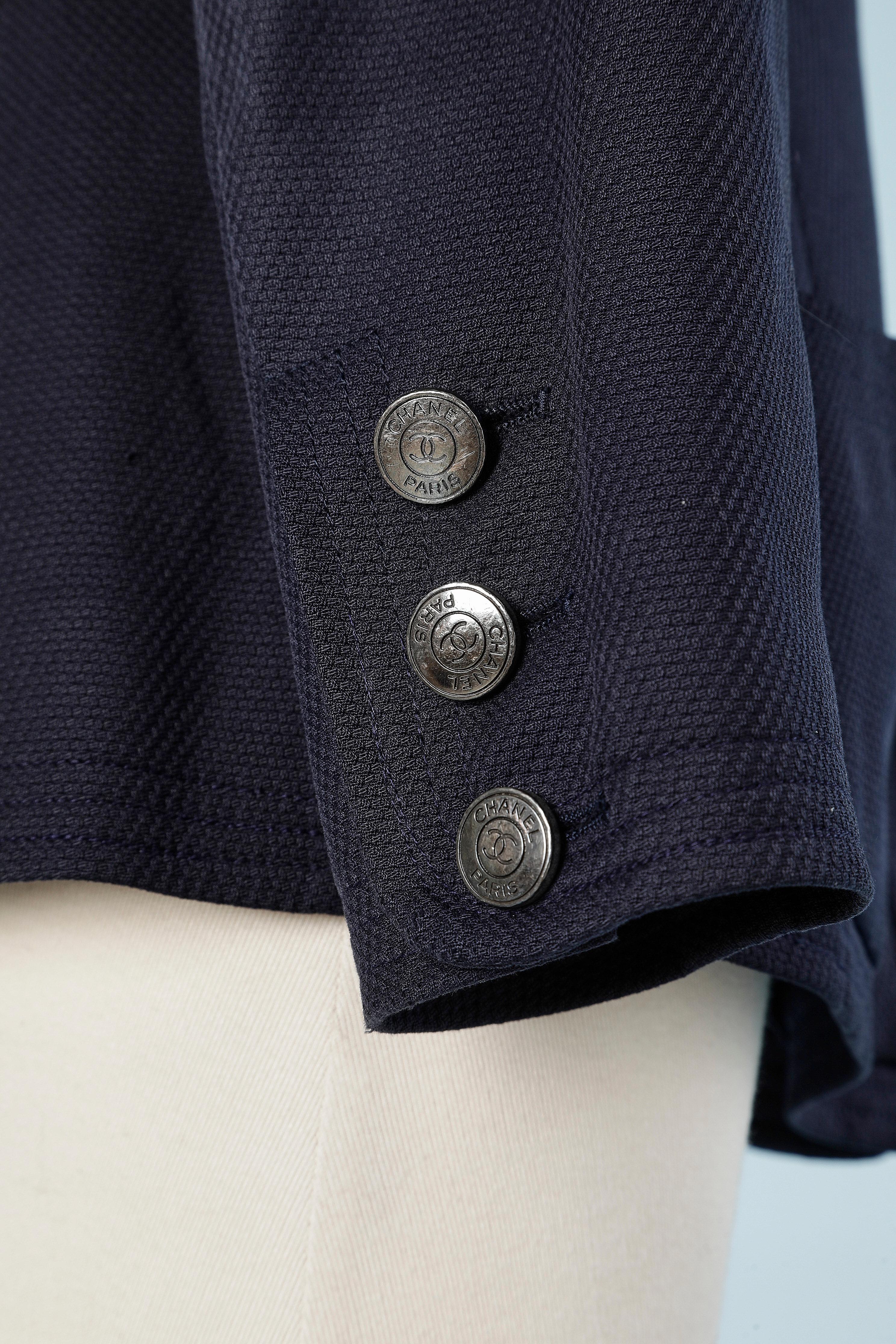 Donna Giacca doppiopetto in cotone blu navy Chanel Boutique in vendita
