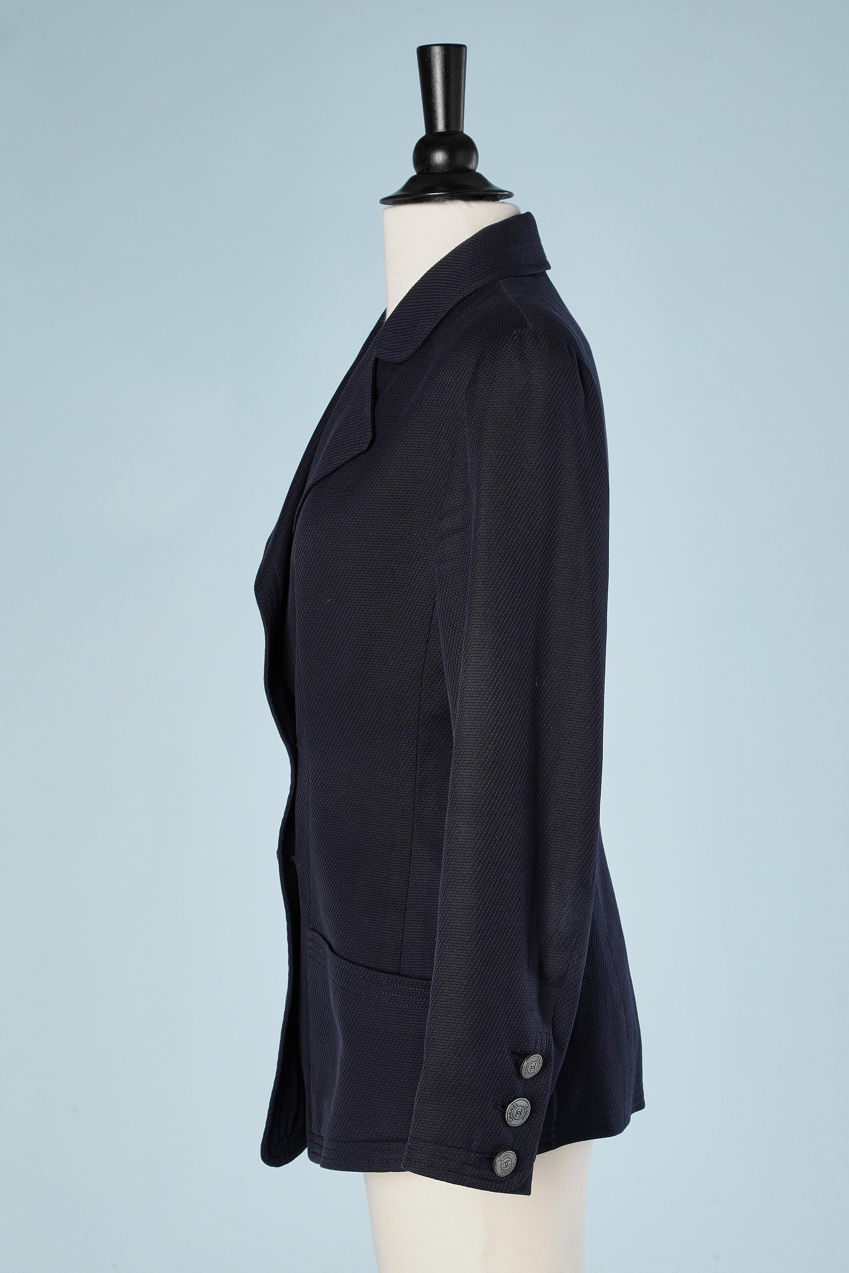 Giacca doppiopetto in cotone blu navy Chanel Boutique in vendita 1
