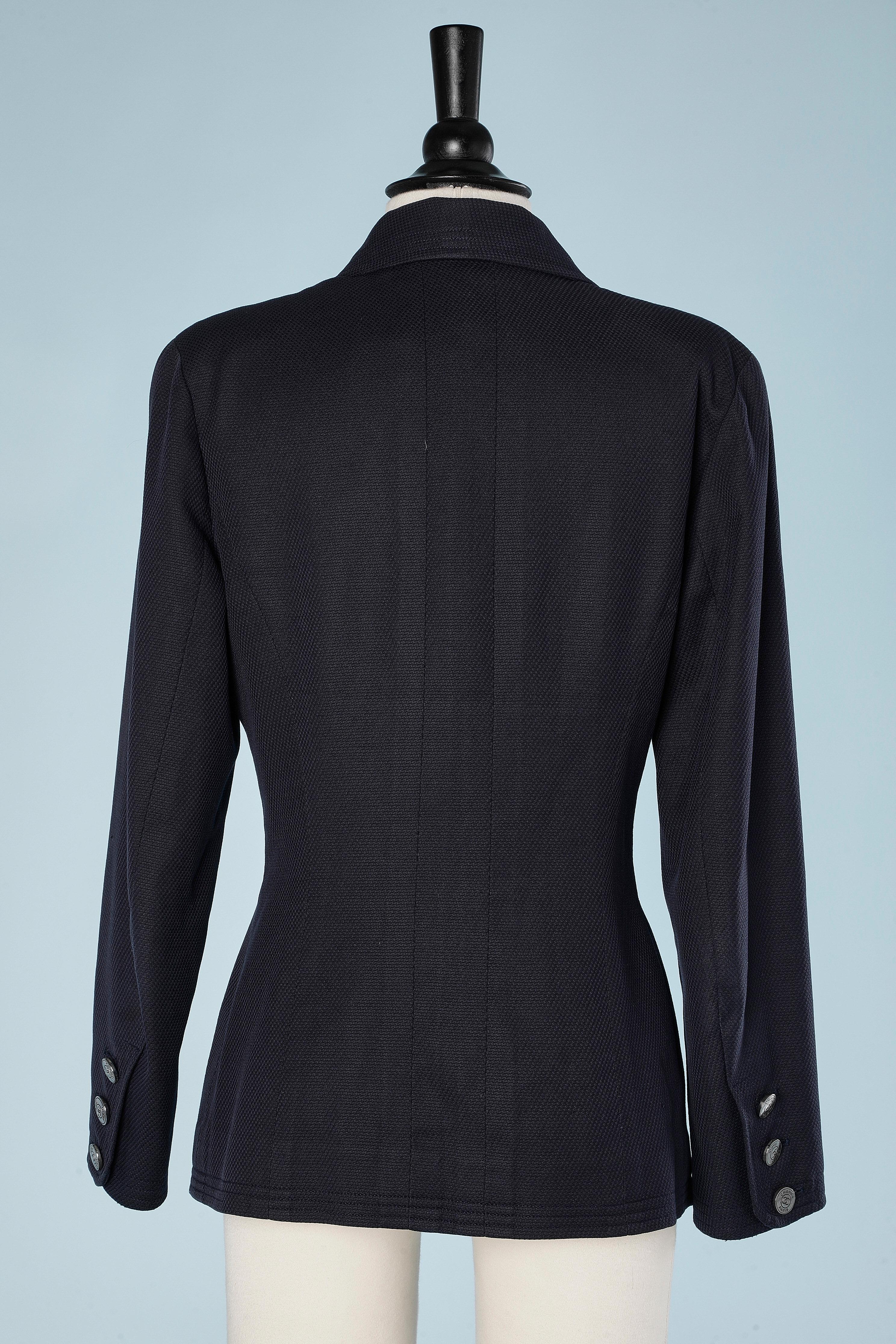 Double-breasted navy blue cotton jacket Chanel Boutique  In Excellent Condition For Sale In Saint-Ouen-Sur-Seine, FR