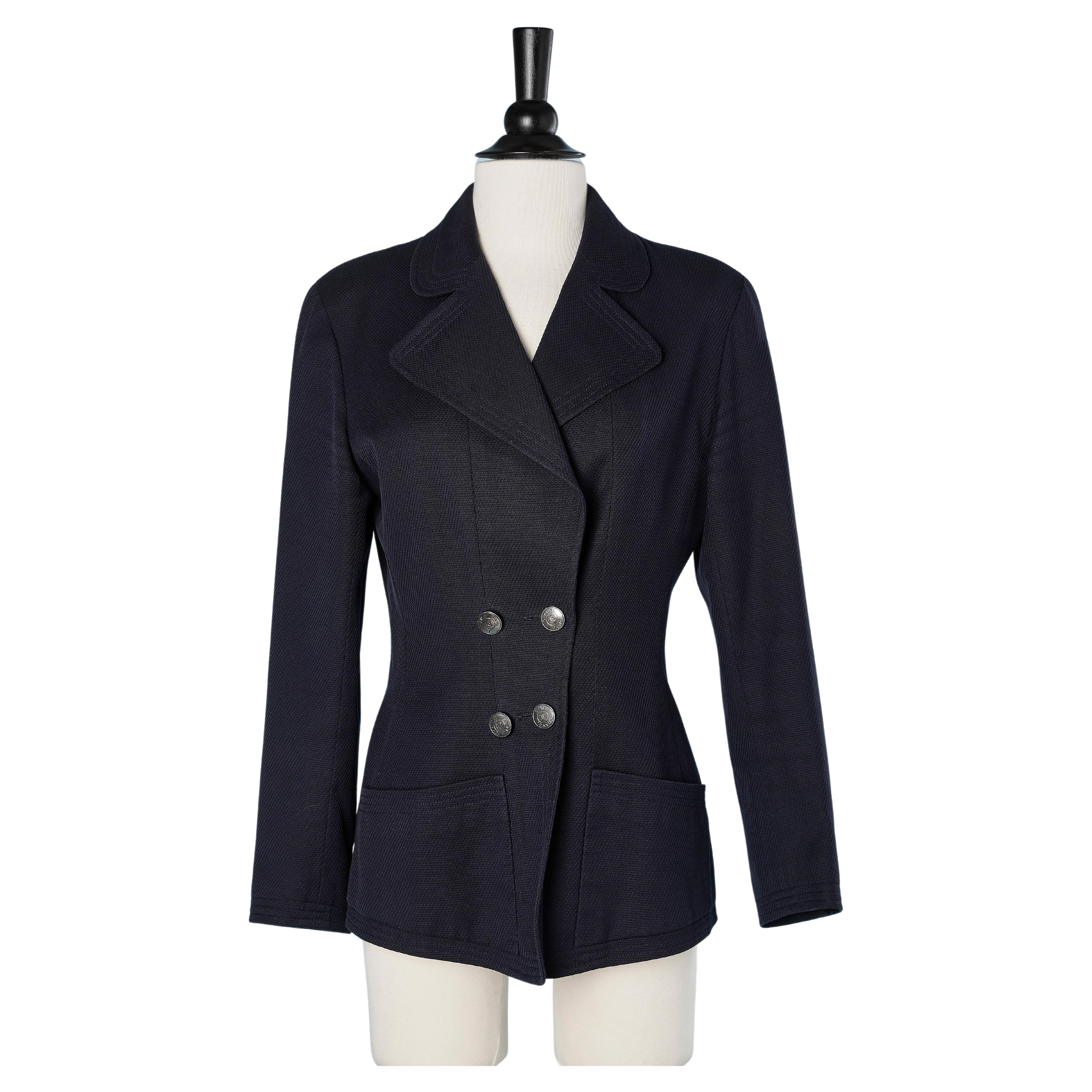 Giacca doppiopetto in cotone blu navy Chanel Boutique