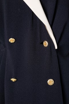 Double-breasted navy blue crêpe dress with detachable white collar Chanel