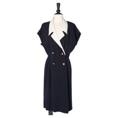 Double-breasted navy blue crêpe dress with detachable white collar Chanel 