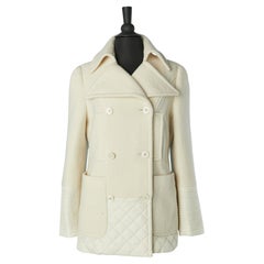 Peacoat doppiopetto in lana e nylon bianco sporco John Galliano