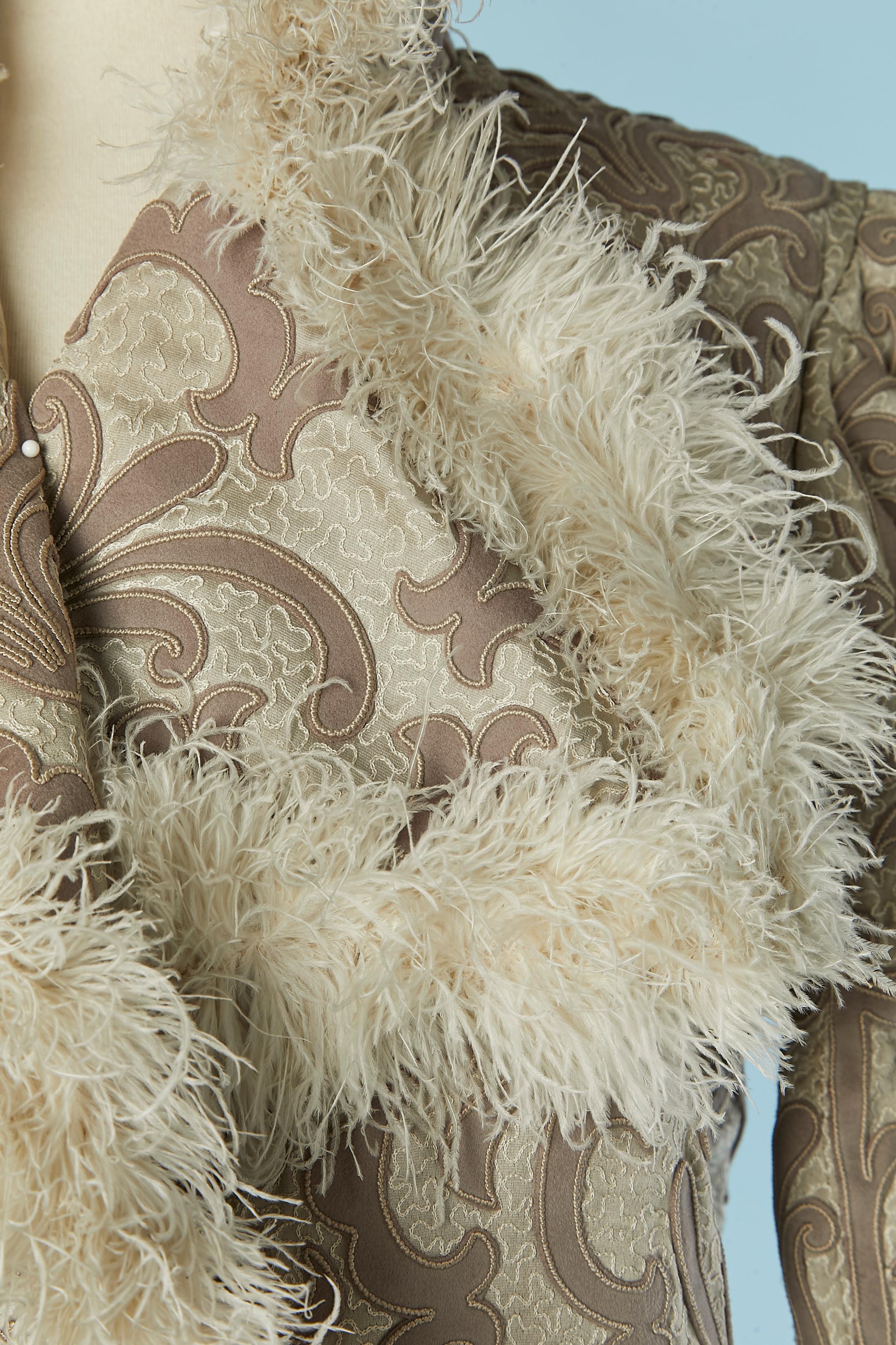 Brown Double breasted Opera coat with wool cut-work appliqué Circa 1910 For Sale