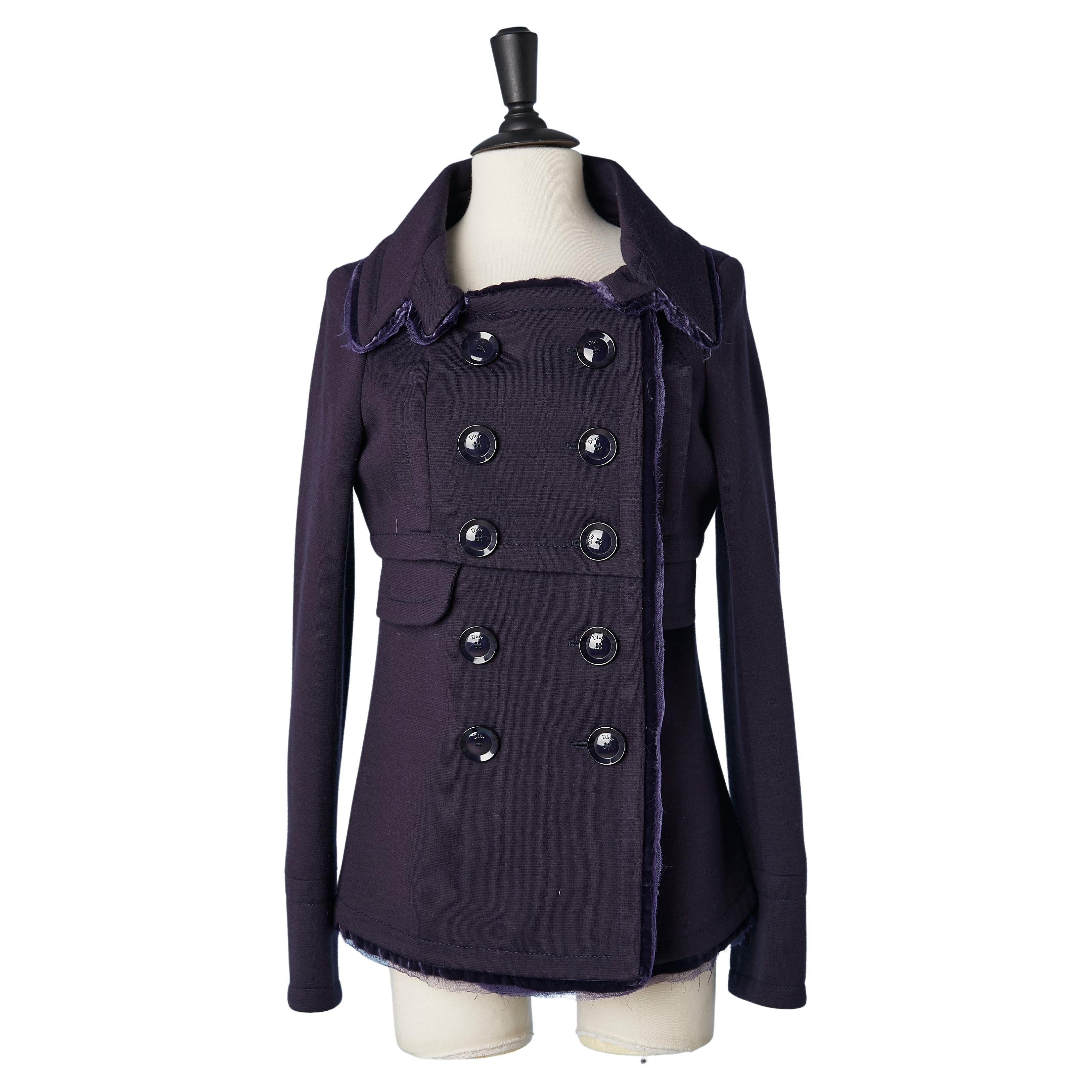Double-breasted pea coat navy blue wool jersey jacket Christian Dior Boutique  For Sale
