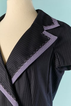 Double-breasted Pin striped dress with purple piping CHRISTIAN DIOR