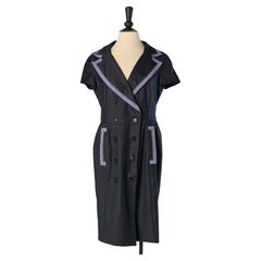 Double-breasted Pin striped dress with purple piping CHRISTIAN DIOR